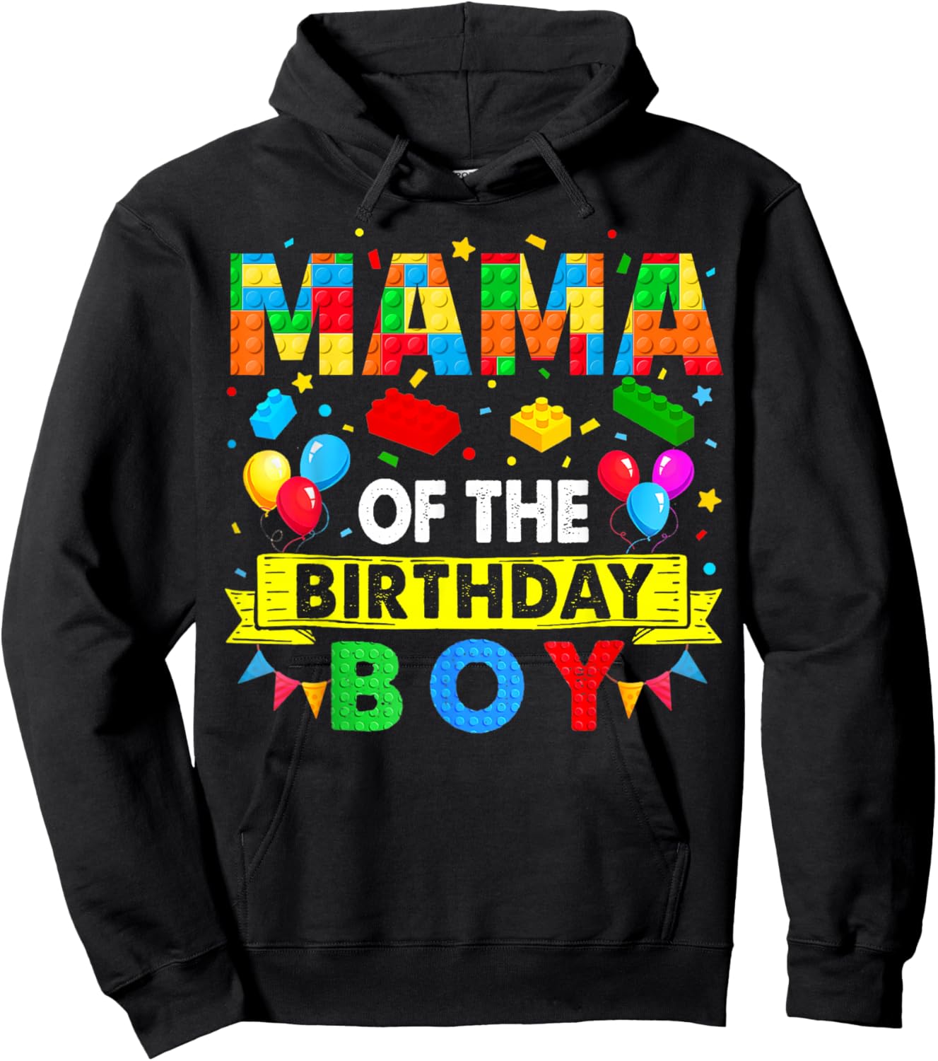 Mama Of The Birthday Boy Master Builder Mom Blocks Building Hoodie - Hoodie | Black