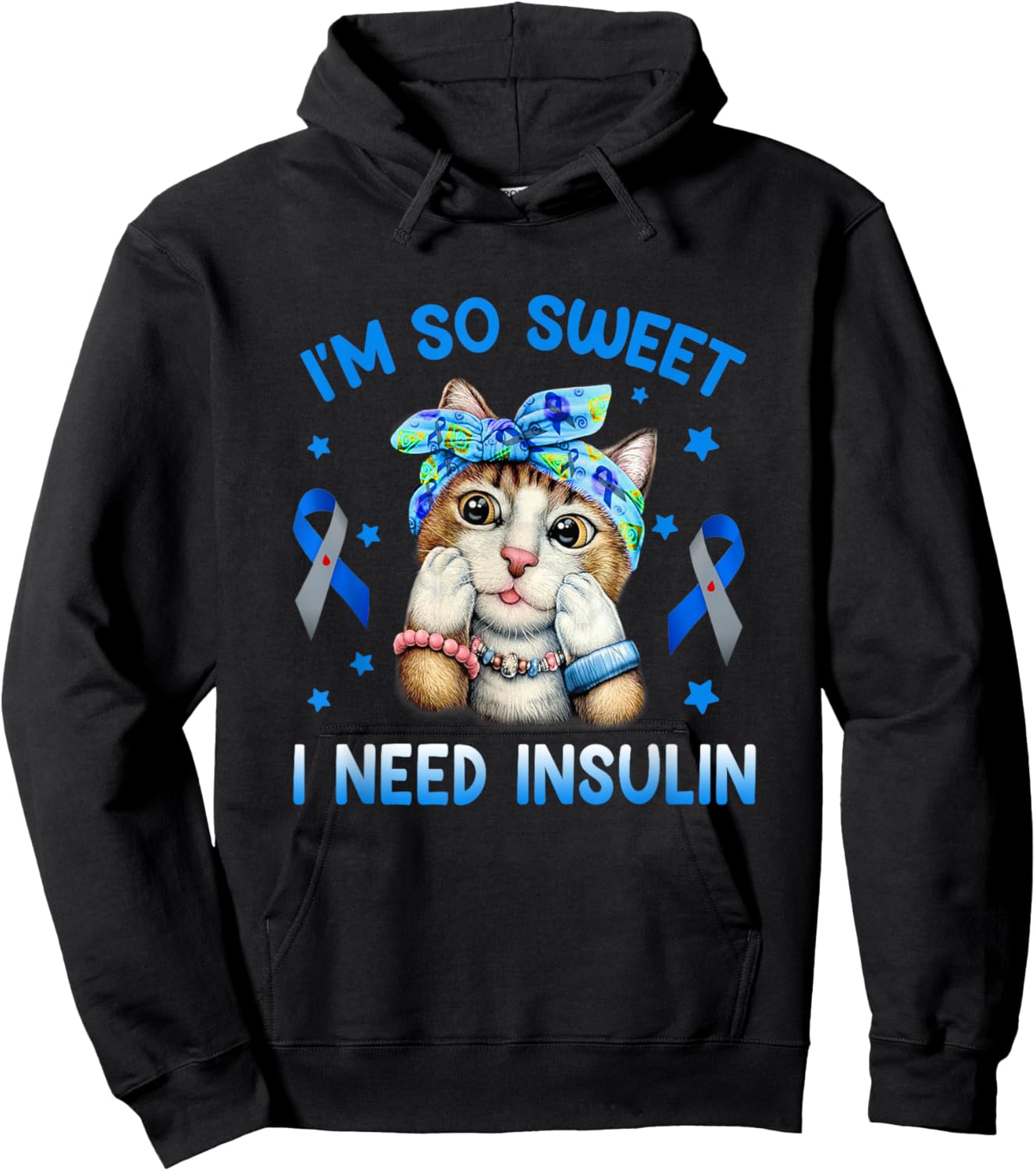 I am So Sweet I Need Insulin Diabetes Awareness Cat Bandana Men Women Hoodie - Hoodie | Black