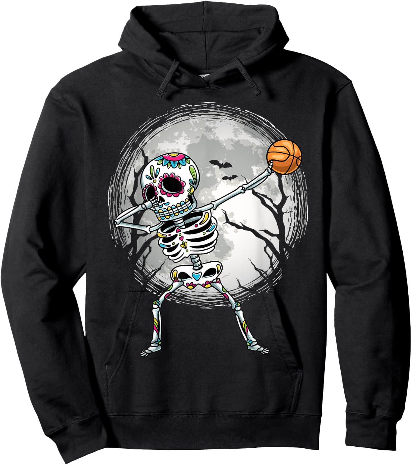 Dabbing Sugar Skull Skeleton Basketball Dia De Los Muertos Hoodie - Hoodie | Black