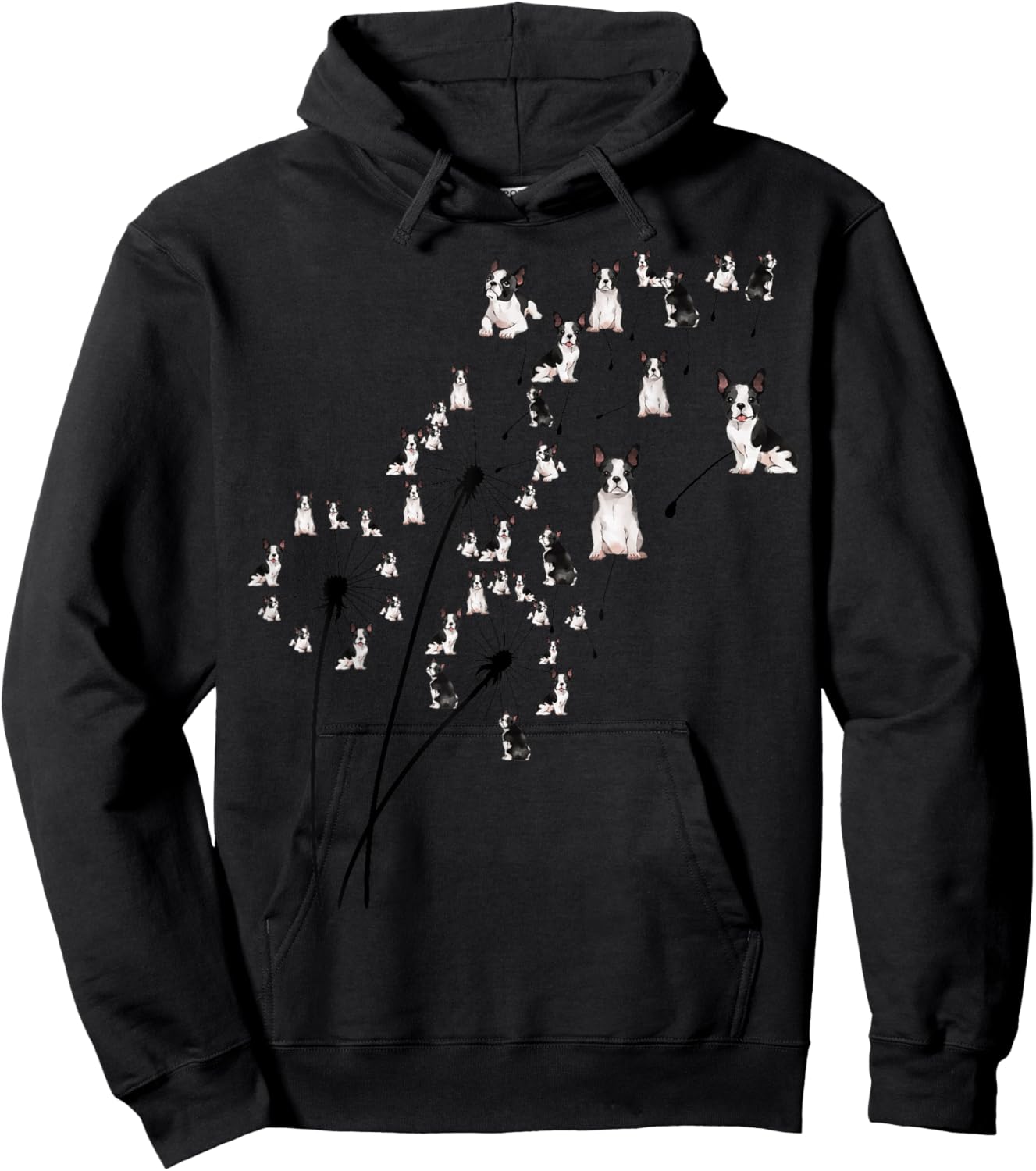 Dandelion Boston Terrier Flower, Floral Bostie Tree Hoodie - Hoodie | Black