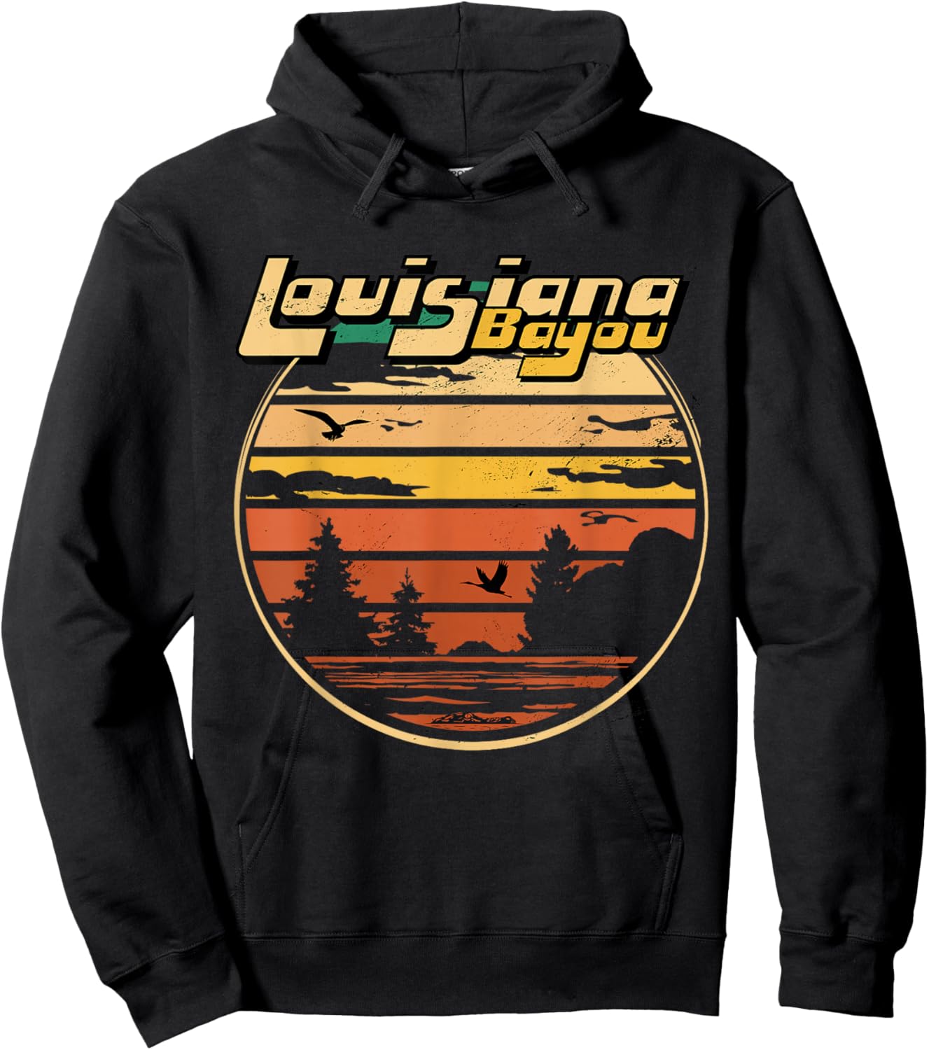 Louisiana Bayou Retro Vintage Distressed Swamp Landscape Hoodie - Hoodie | Black