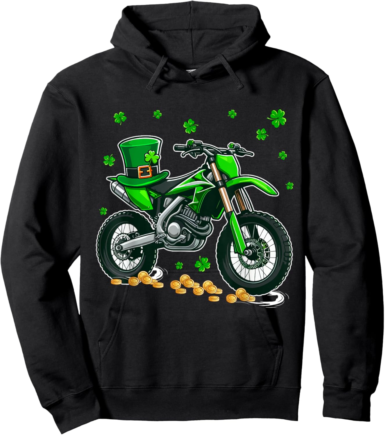 Patrick's Day Dirt Bike Shamrocks Lucky Patrick's Day Coin Hoodie - Hoodie | Black