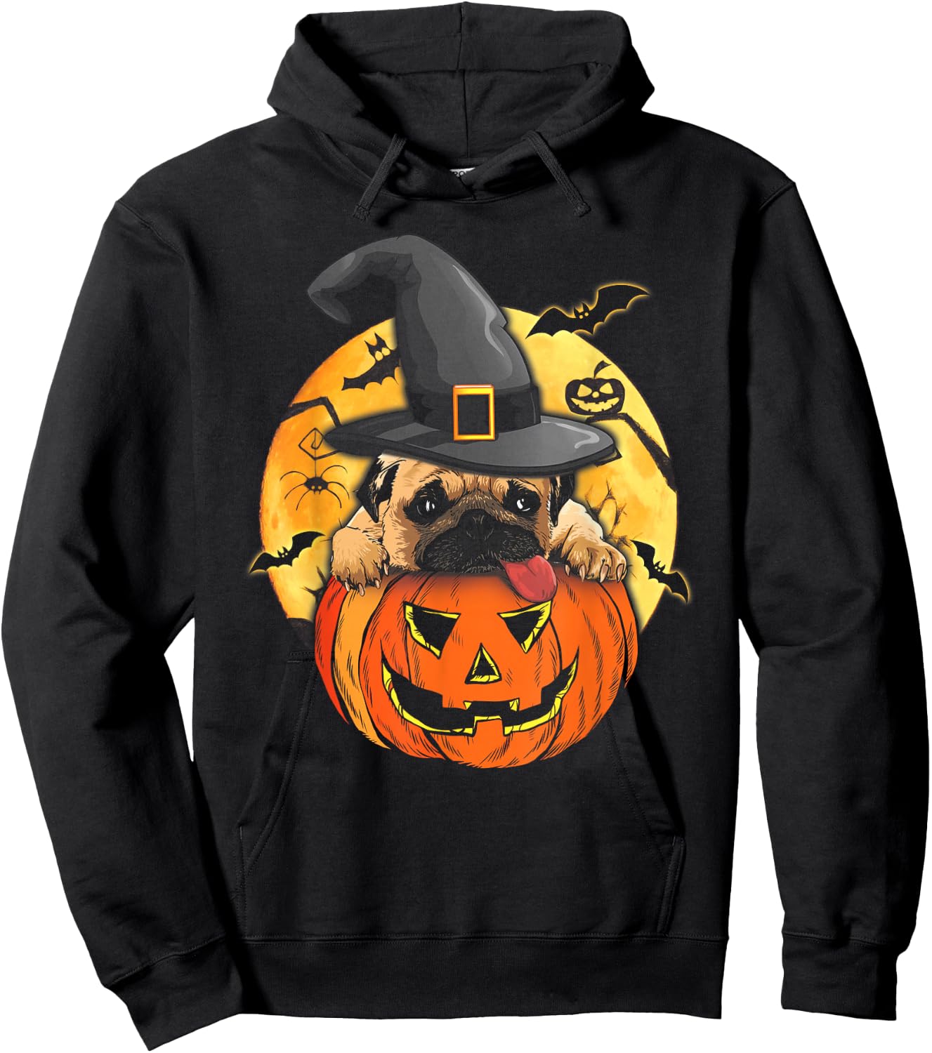 Halloween Pug Dog Witch Hat Pumpkin Pugkin Pug Dog Lovers Hoodie - Hoodie | Black