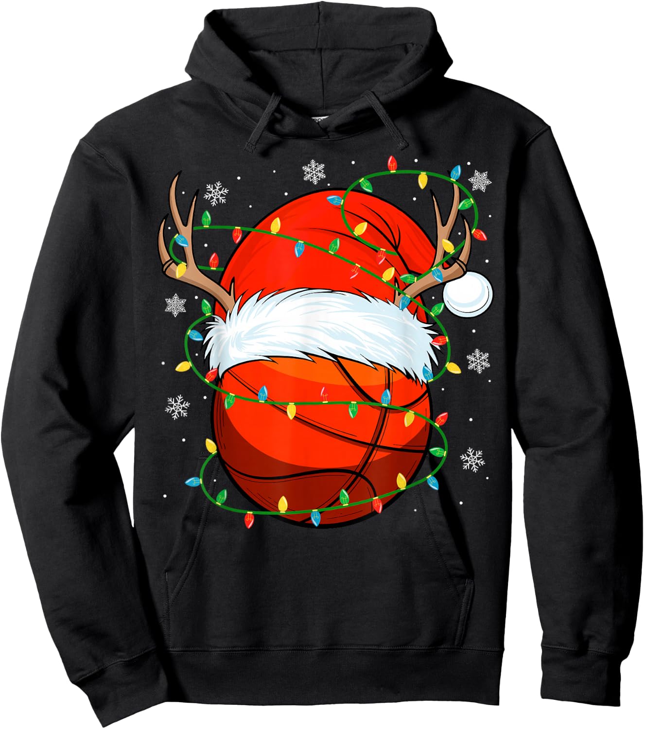 Santa Basketball Ball Xmas Lights Christmas Basketball Hoodie - Hoodie | Black