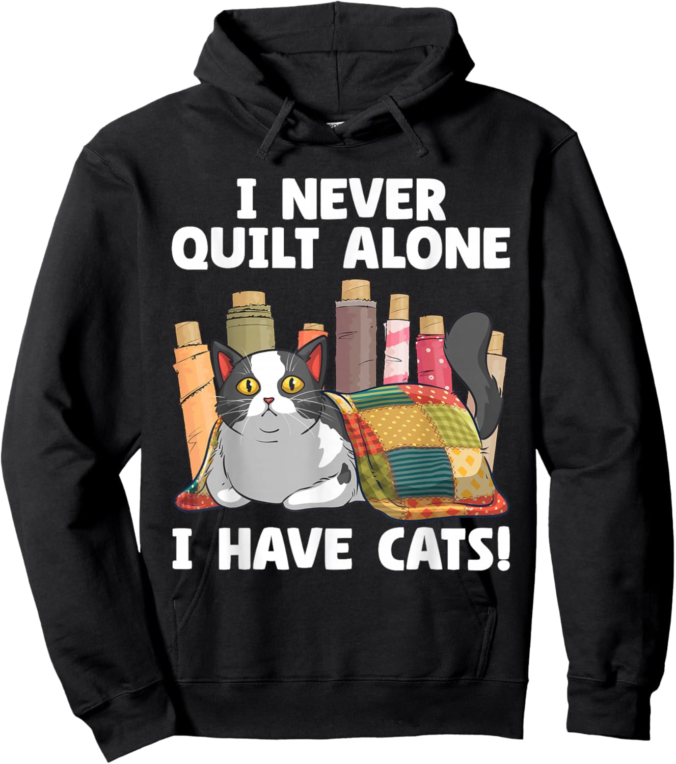 Funny Quilting Art Women Cat Quilt Sewing Quilter Hoodie - Hoodie | Black