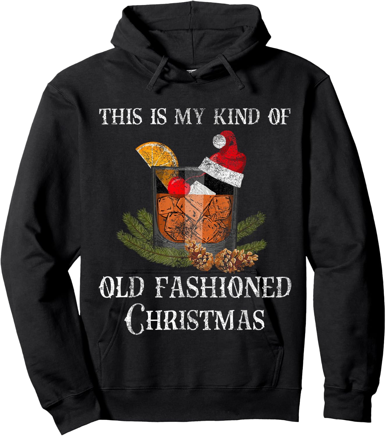 Christmas Old Fashioned Whiskey Bourbon Brandy Cocktail Hoodie - Hoodie | Black