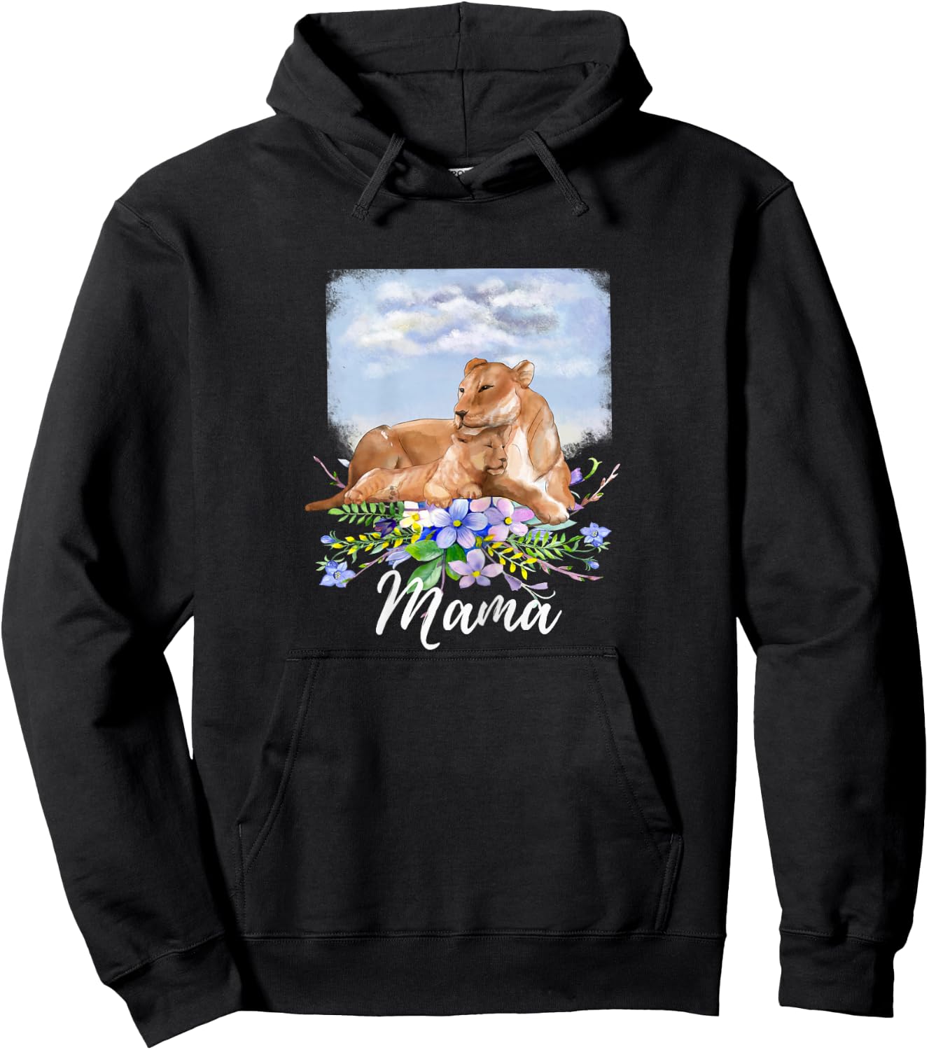 Mama Lion Mom Lioness and Cub Mommy Gift Mothers Day Hoodie - Hoodie | Black