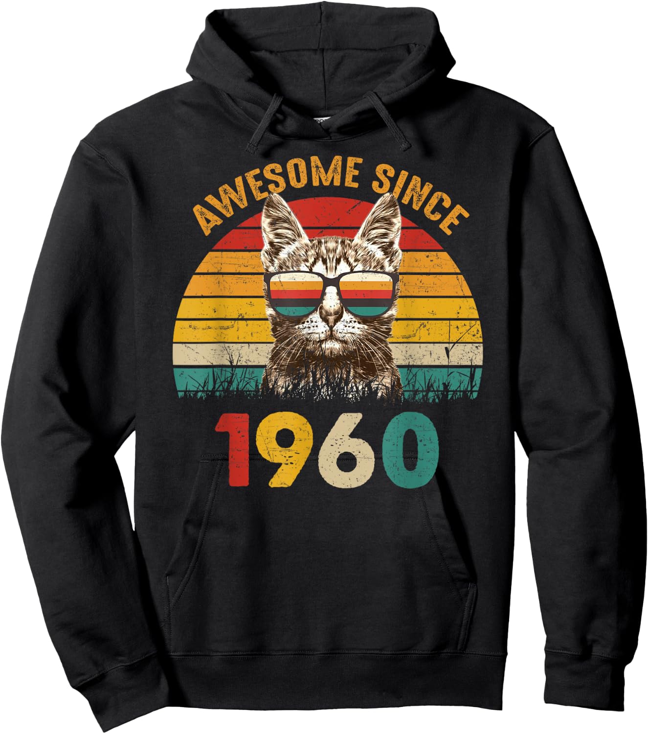65th Birthday Gift Vintage Cat Lover Awesome Since 1960 Women Hoodie - Hoodie | Black