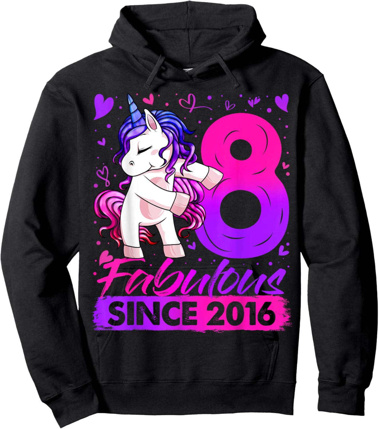 8 Years Old Flossing Unicorn Gifts 8th Birthday Girl Party Hoodie - Hoodie | Black