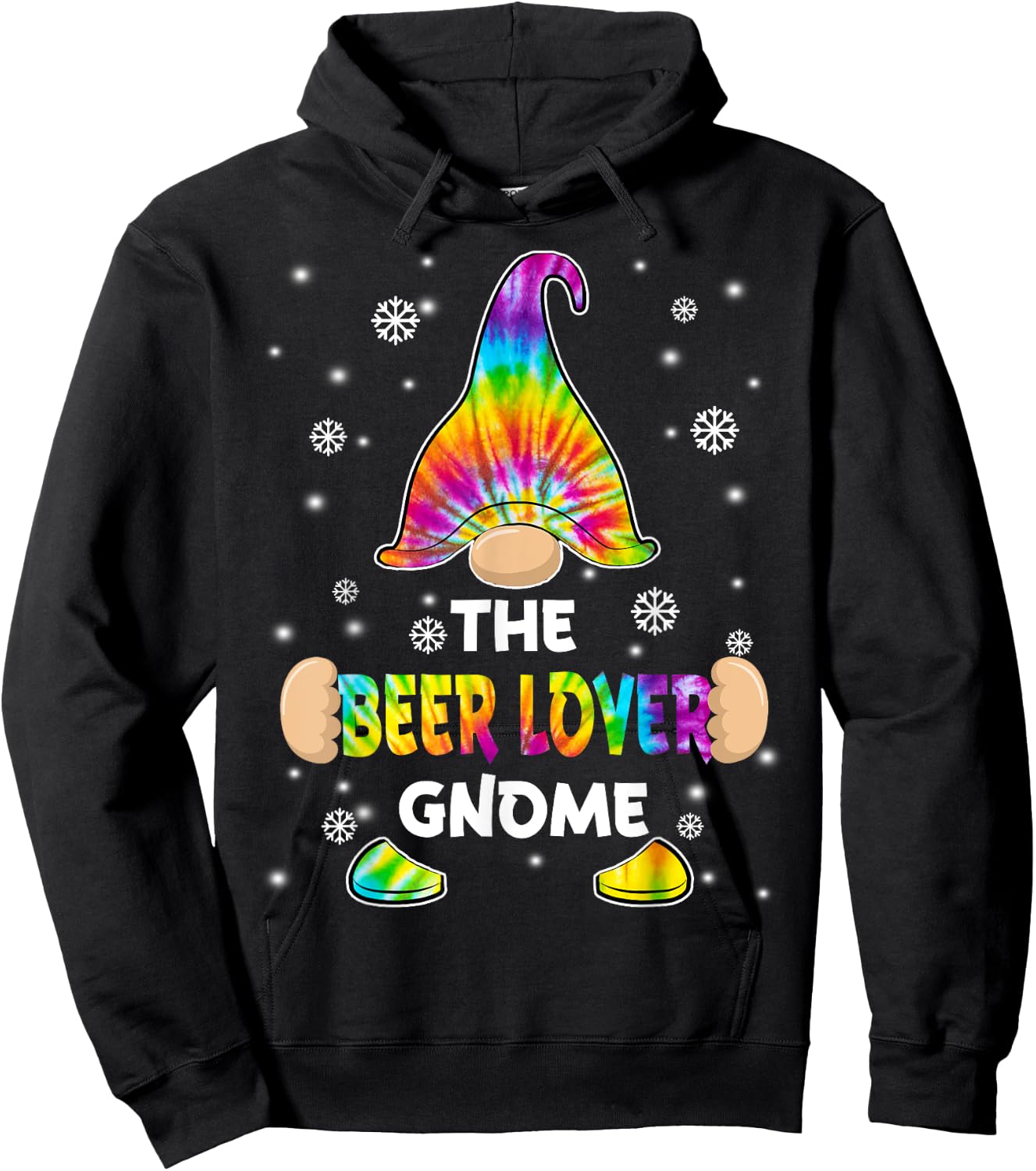 Beer Lover Gnome Merry Christmas Tie Dye Pajamas Hoodie - Hoodie | Black