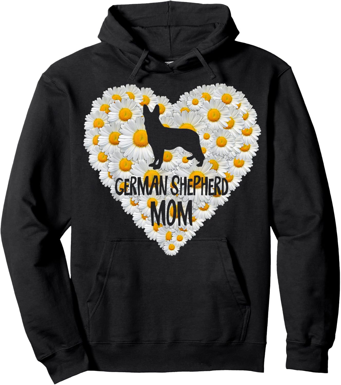 Dog Mom on Love Heart White Daisy Flowers - German Shepherd Hoodie - Hoodie | Black