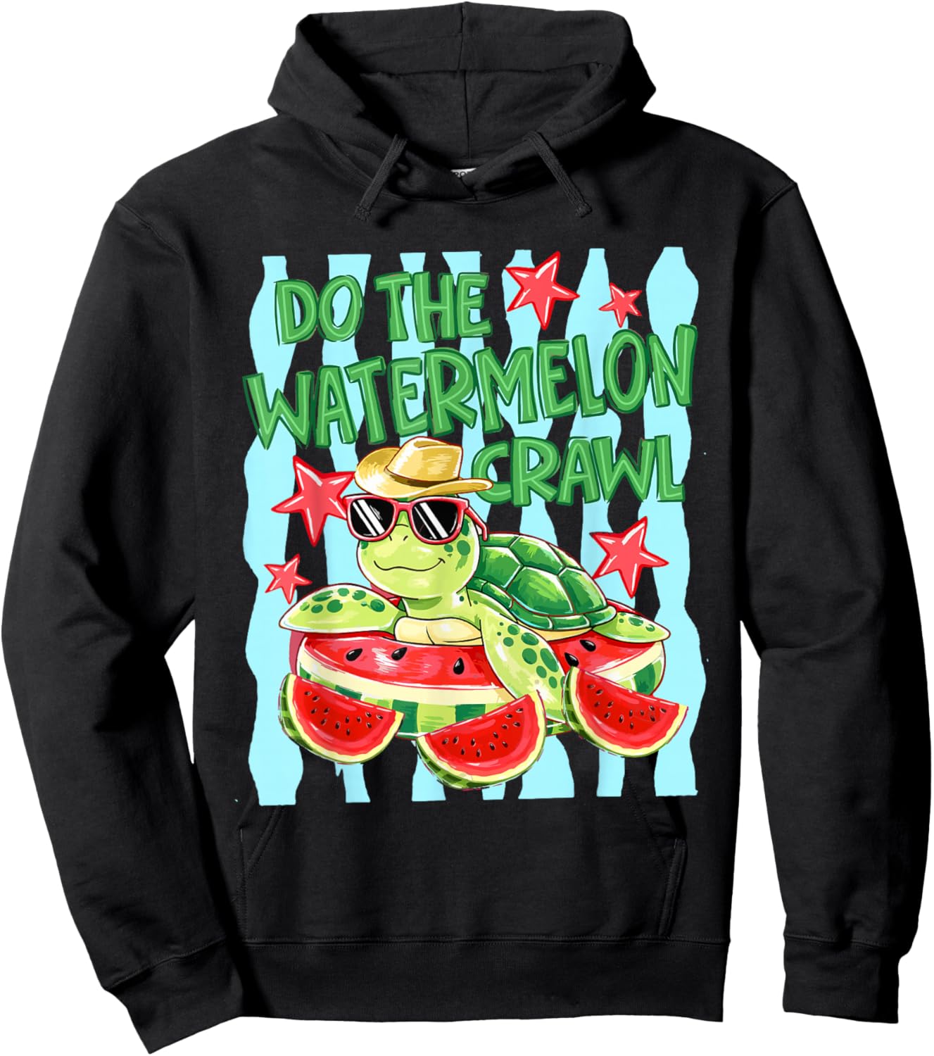 Striped Do The Watermelon Crawl Funny Turtle Summer Vacation Hoodie - Hoodie | Black