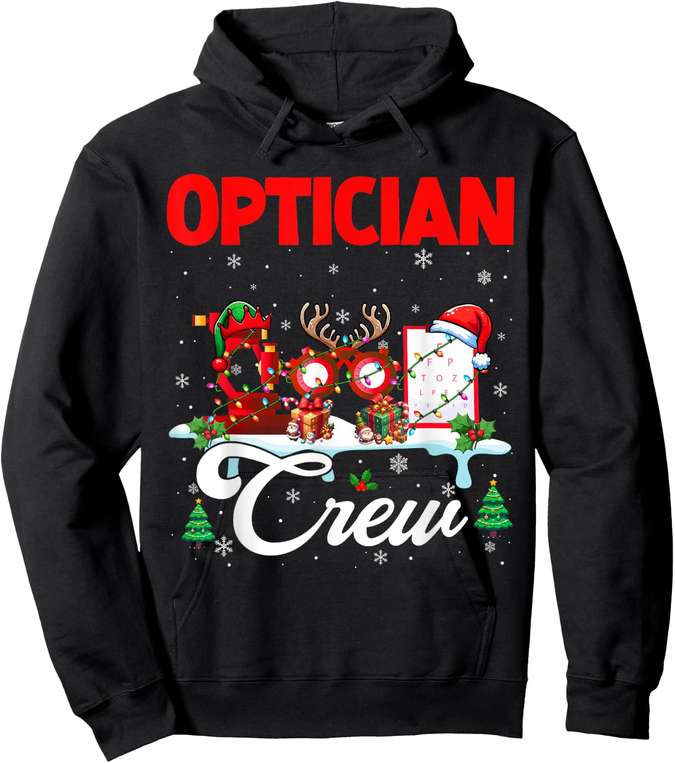 Optician Crew Christmas Santa Reindeer Elf Tools Job Team Hoodie - Hoodie | Black