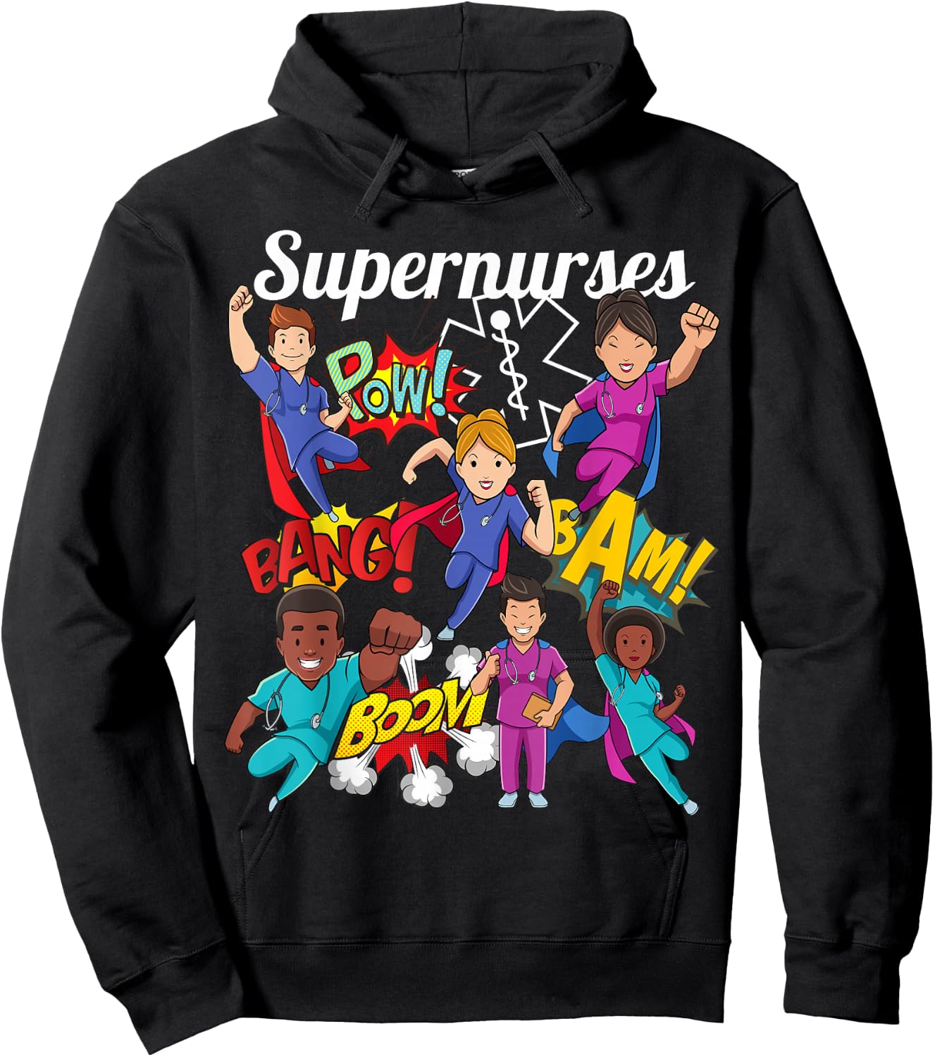Supernurses Super Hero Comic Superhero Style RN Nursing Gift Hoodie - Hoodie | Black