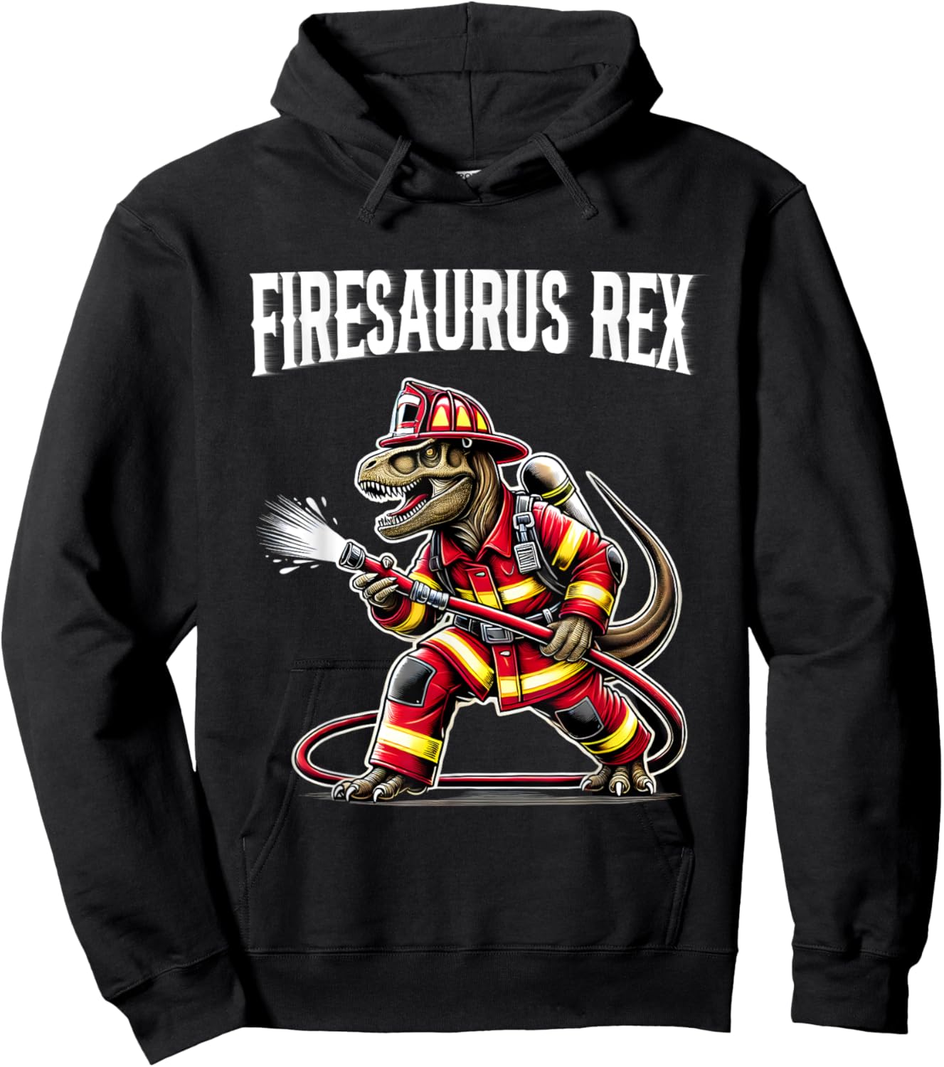 Firefighter T Rex Dinosaur Shirt Firesaurus Fireman Kids Boy Hoodie - Hoodie | Black