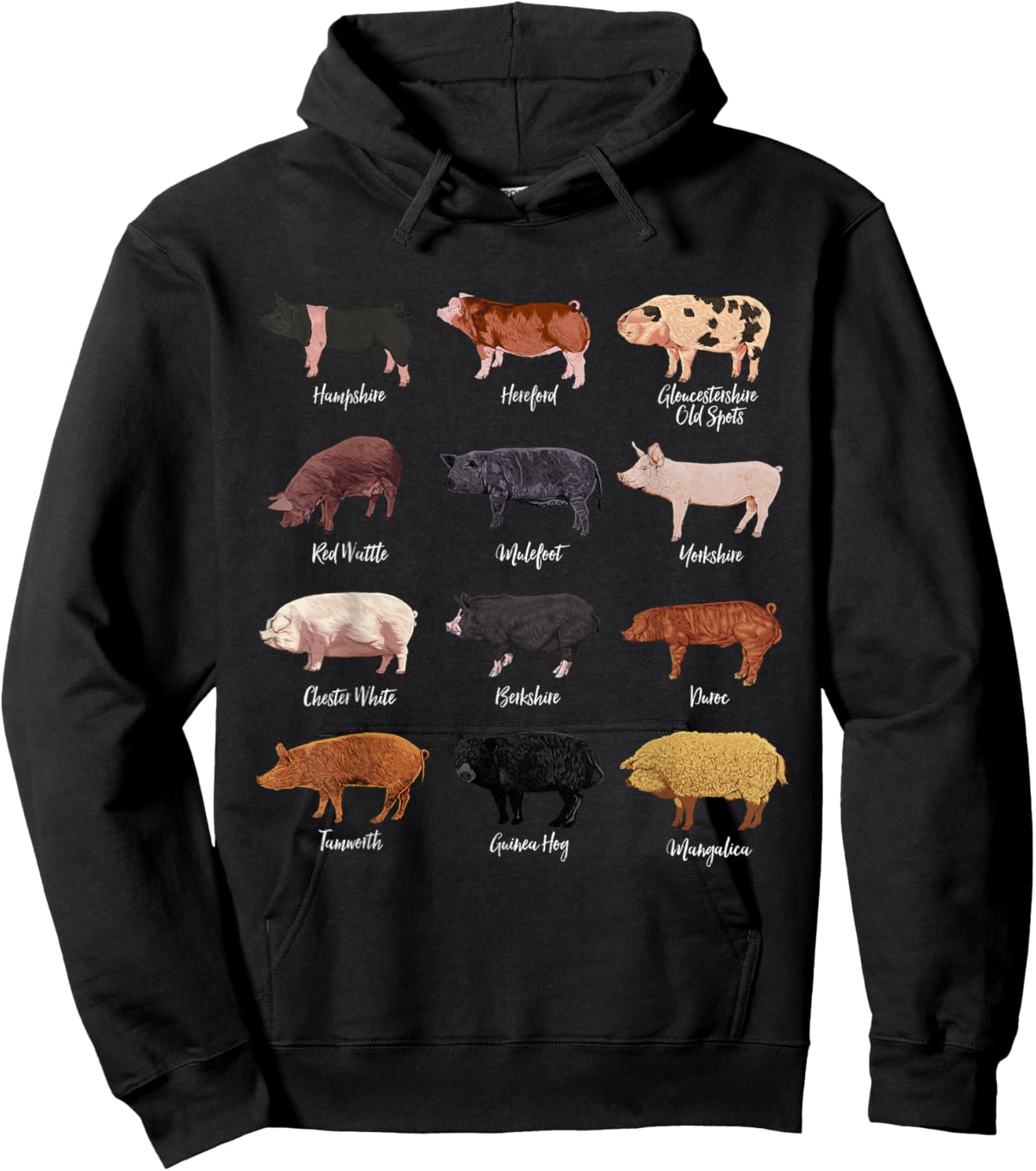 Pig drawings - Pig breeds Hoodie - Hoodie | Black
