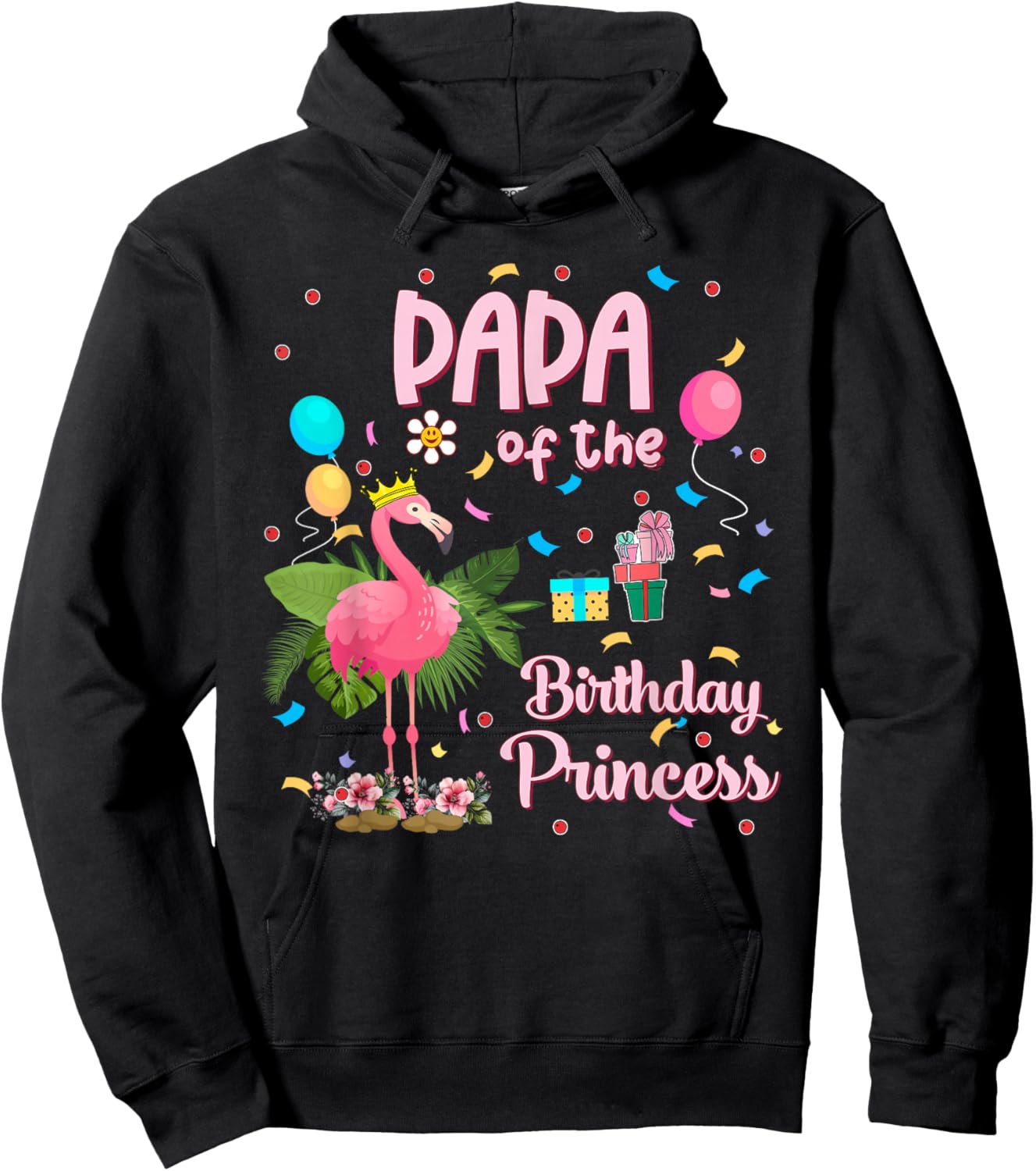 Papa of the Birthday Princess Pink Flamingo Party Squad Hoodie - Hoodie | Black