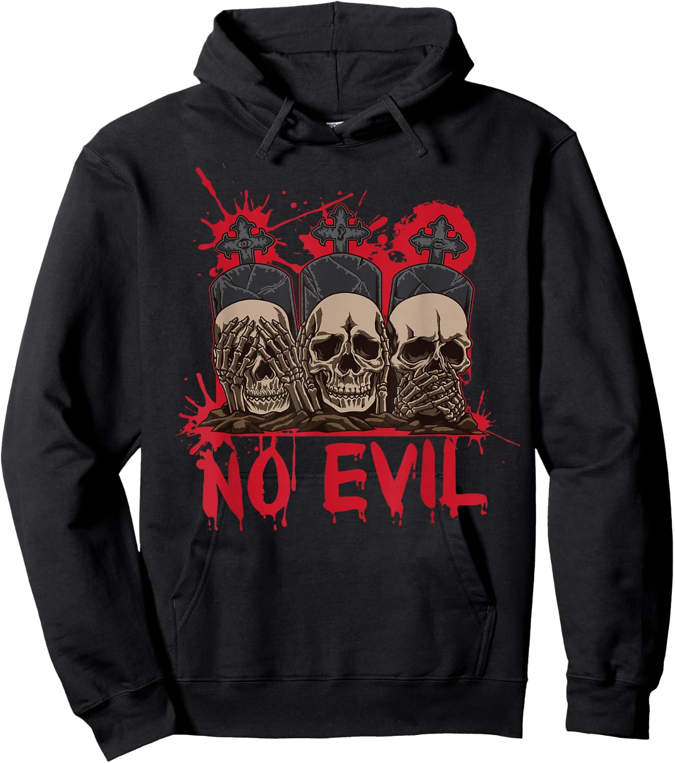 See Speak Hear No Evil Skulls Halloween Bloody Damage Hoodie - Hoodie | Black