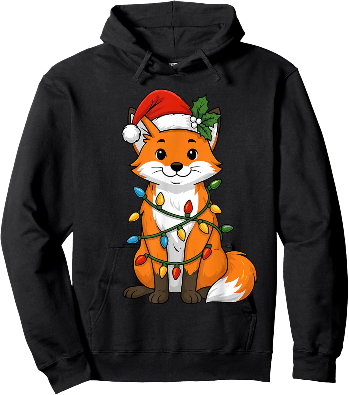 Fox Christmas Tree Lights Pajamas Girls Boys Xmas Hoodie - Hoodie | Black