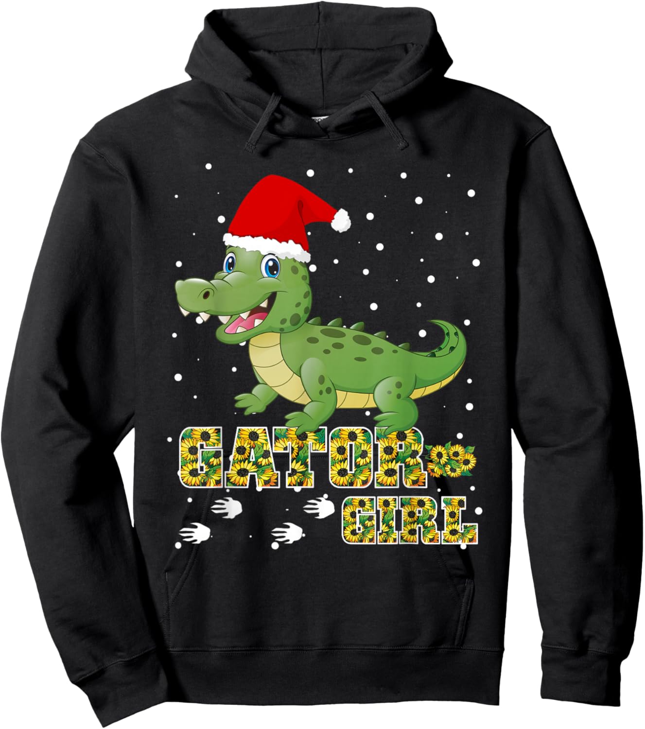 Christmas Gator Girl Santa Hat Florida Alligator Crocodile Hoodie - Hoodie | Black