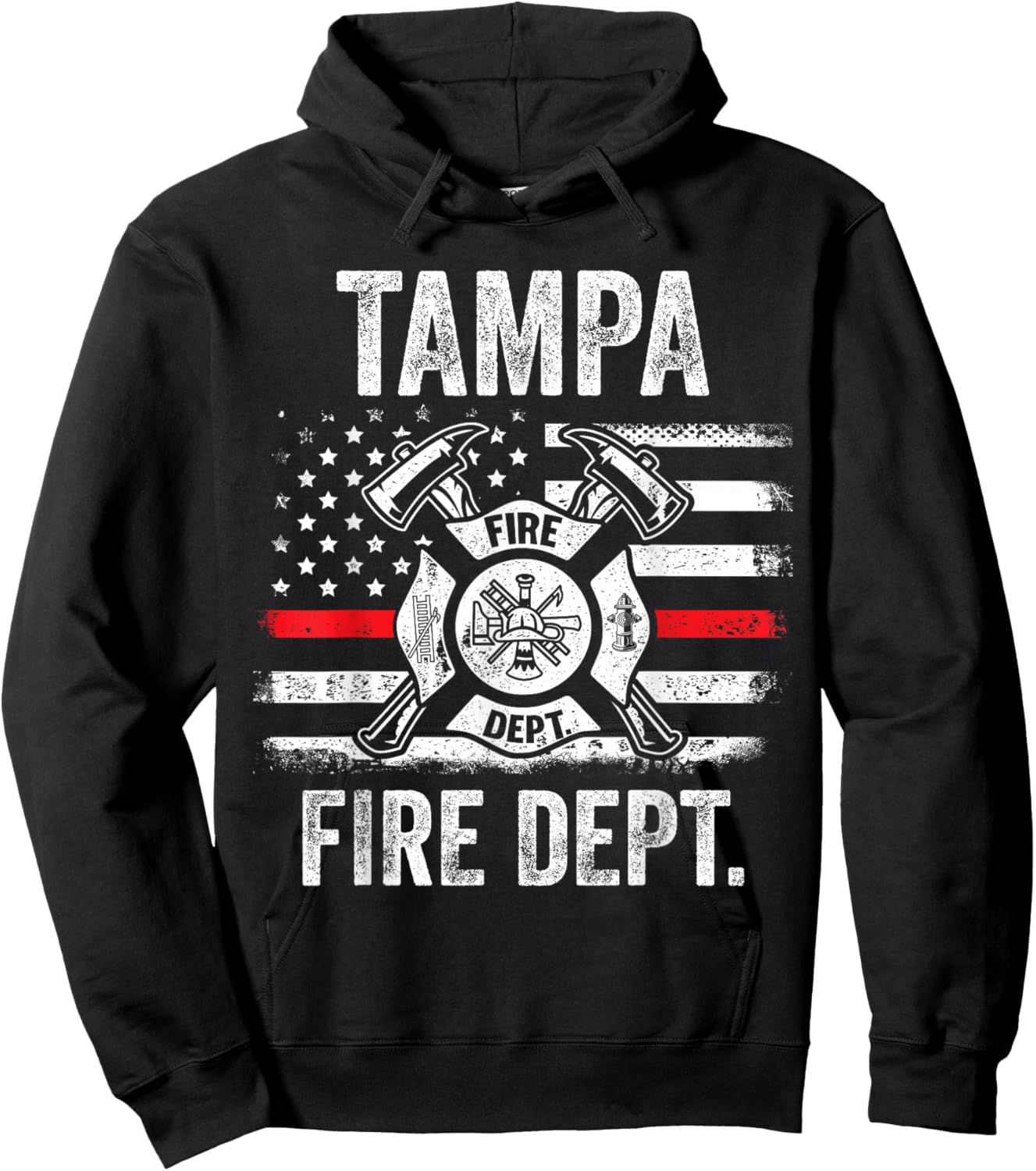 Tampa Florida Fire Department Thin Red Line Fireman Hoodie - Hoodie | Black