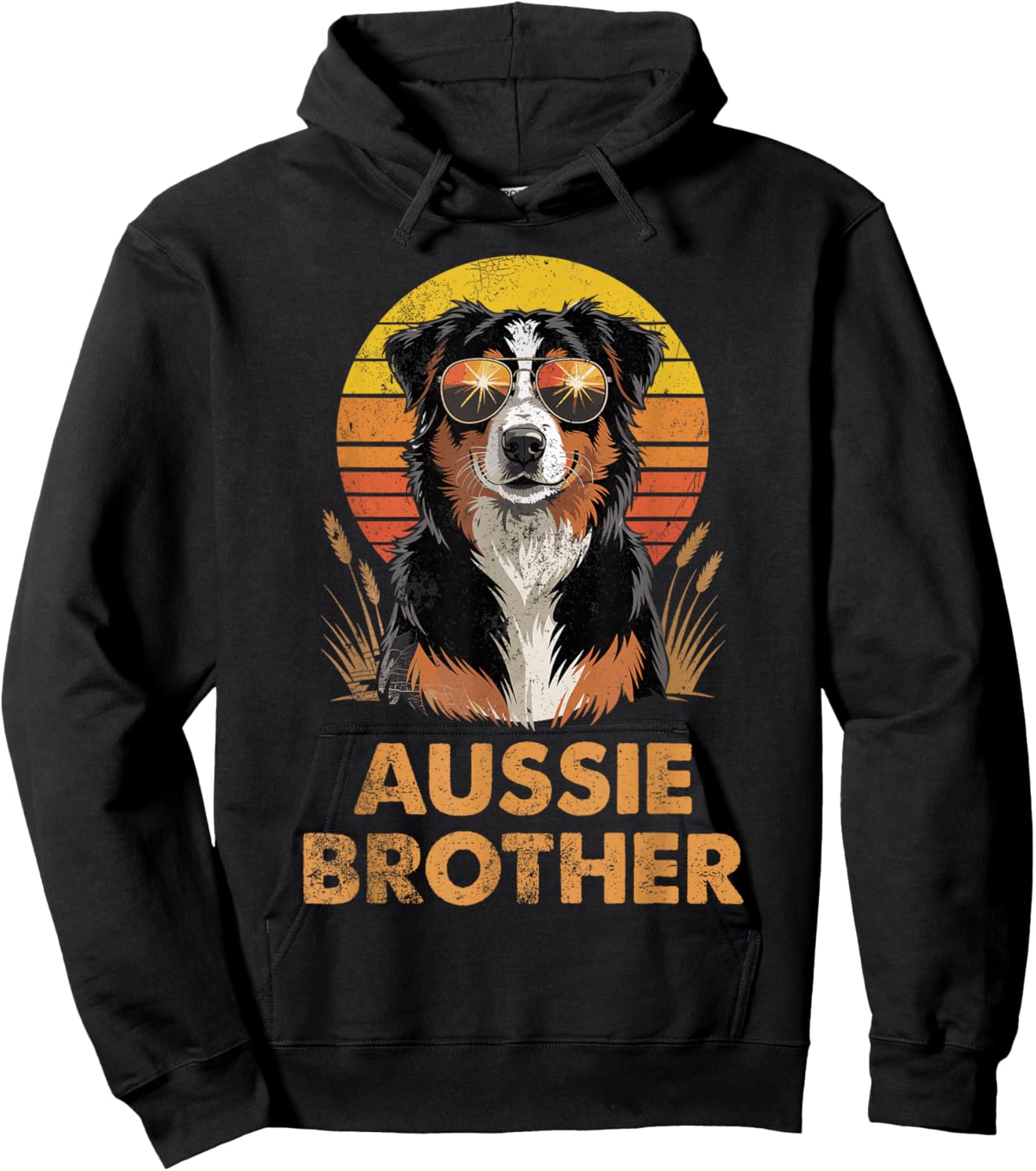 Retro Australian Shepherd Brother Funny Vintage Dog Owner Hoodie - Hoodie | Black