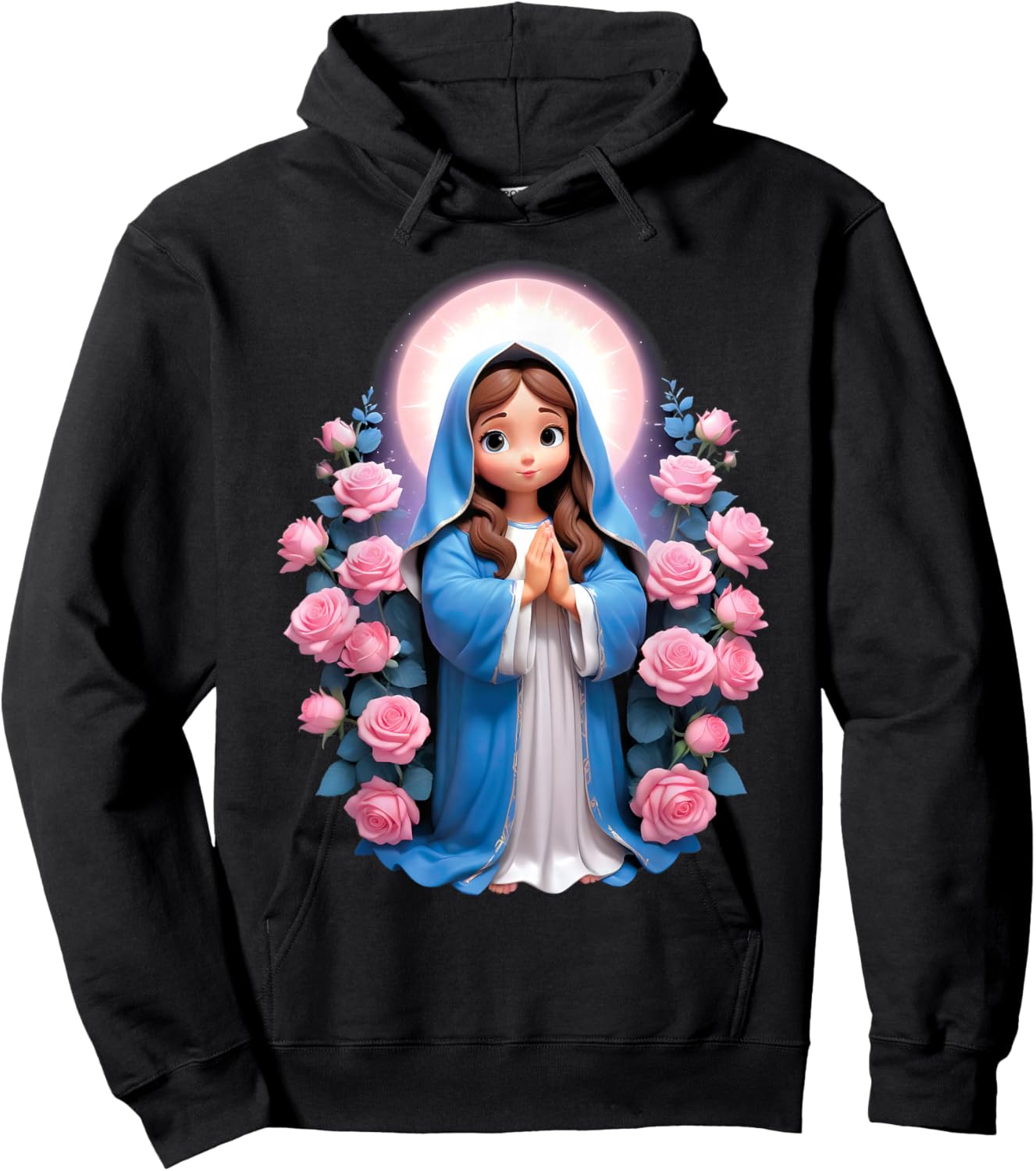 Blessed Mother Mary Mother of Jesus Roses Our Lady Catholic Hoodie - Hoodie | Black