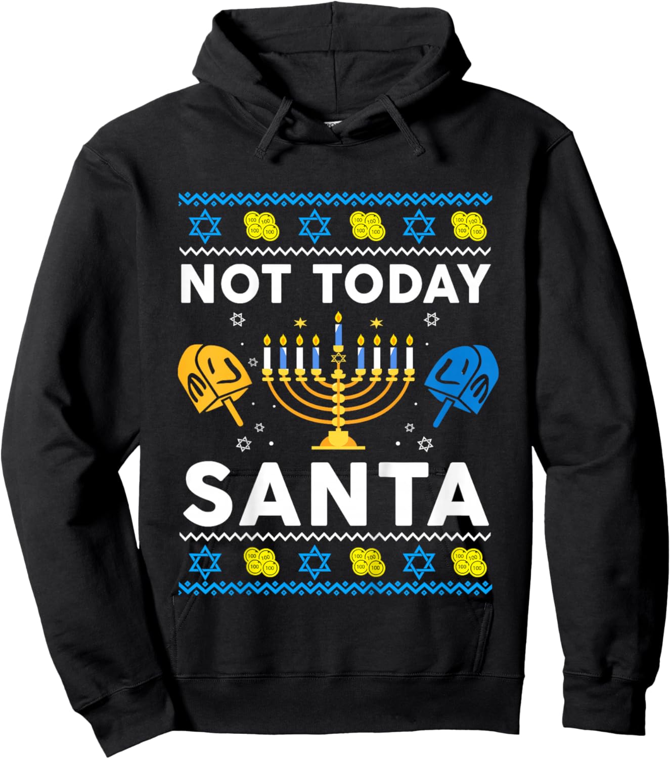 Ugly Hanukkah Sweater Not Today Santa Funny Boy Girl Toddler Hoodie - Hoodie | Black