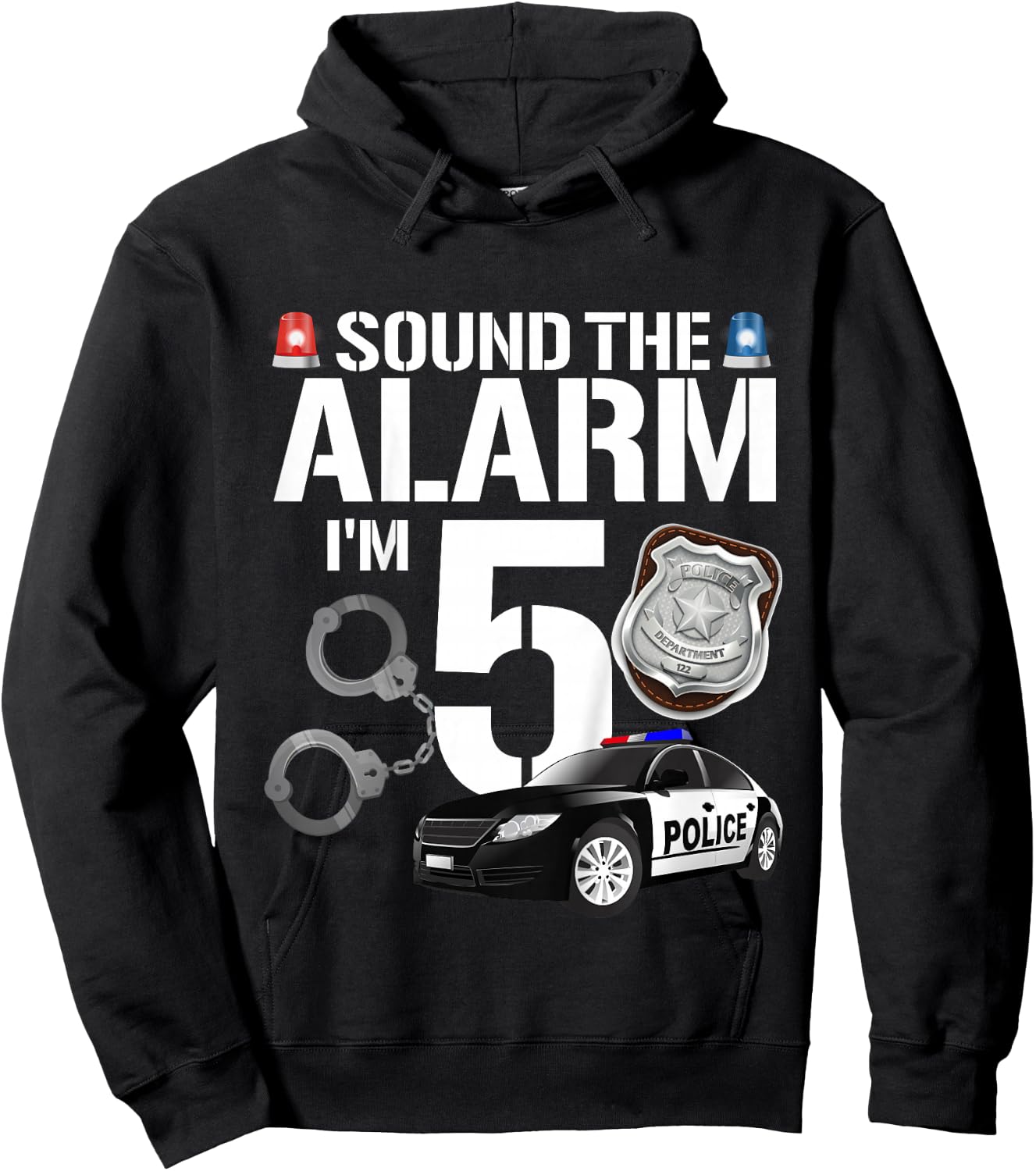 Kids 5 Year Old Police Birthday Officer Cop Car 5th Gift Boy Hoodie - Hoodie | Black