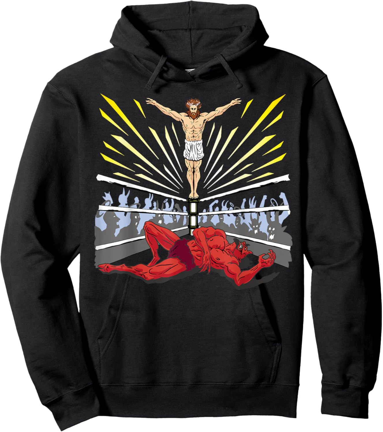 Wrestling Costume Jesus Devil Comic Outfit Christian Graphic Hoodie - Hoodie | Black