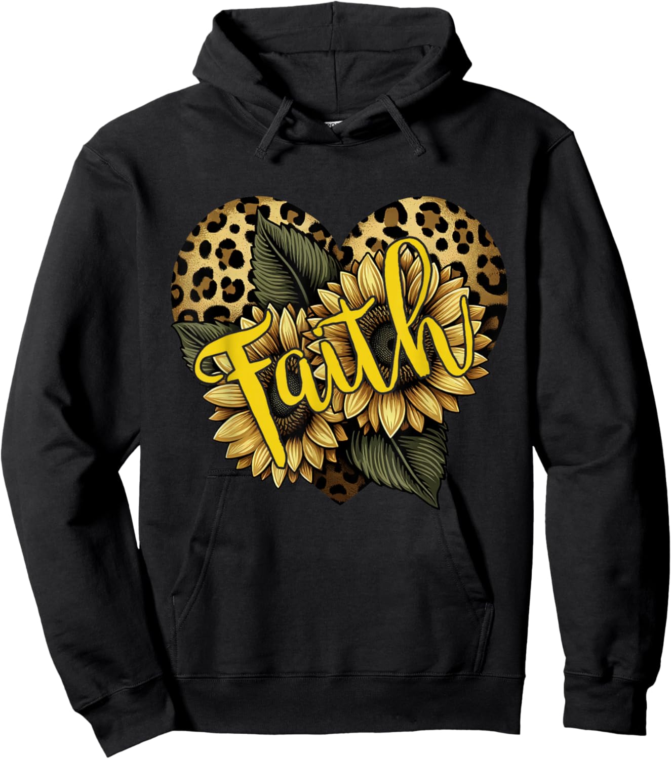 Faith Leopard Cheetah Print Heart Sunflower Christian Faith Hoodie - Hoodie | Black