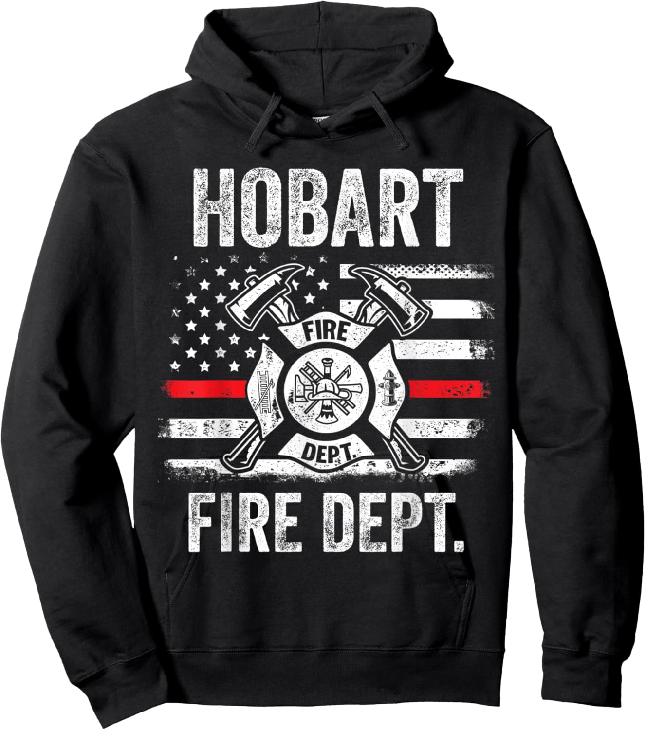 Hobart Indiana Fire Department Thin Red Line Fireman Hoodie - Hoodie | Black