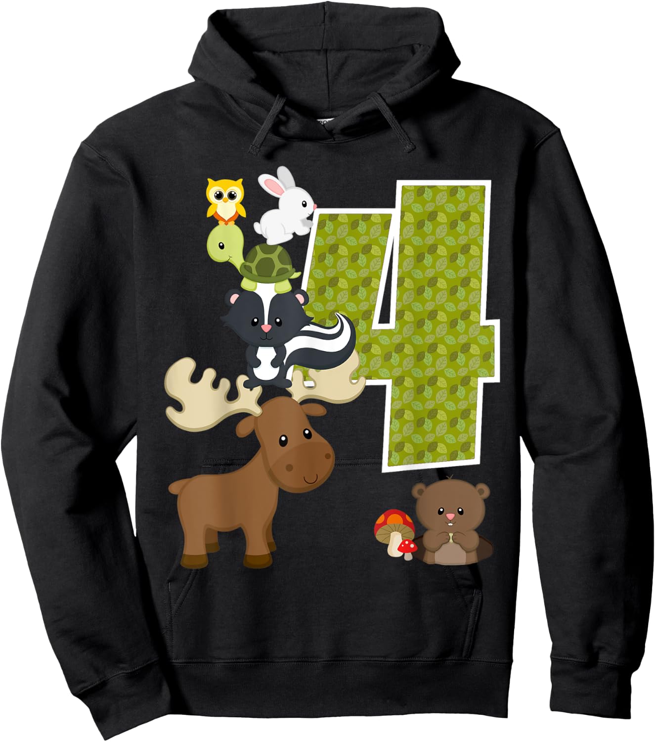 Forest Woodland Animals 4th birthday Party 4 Year Old Hoodie - Hoodie | Black