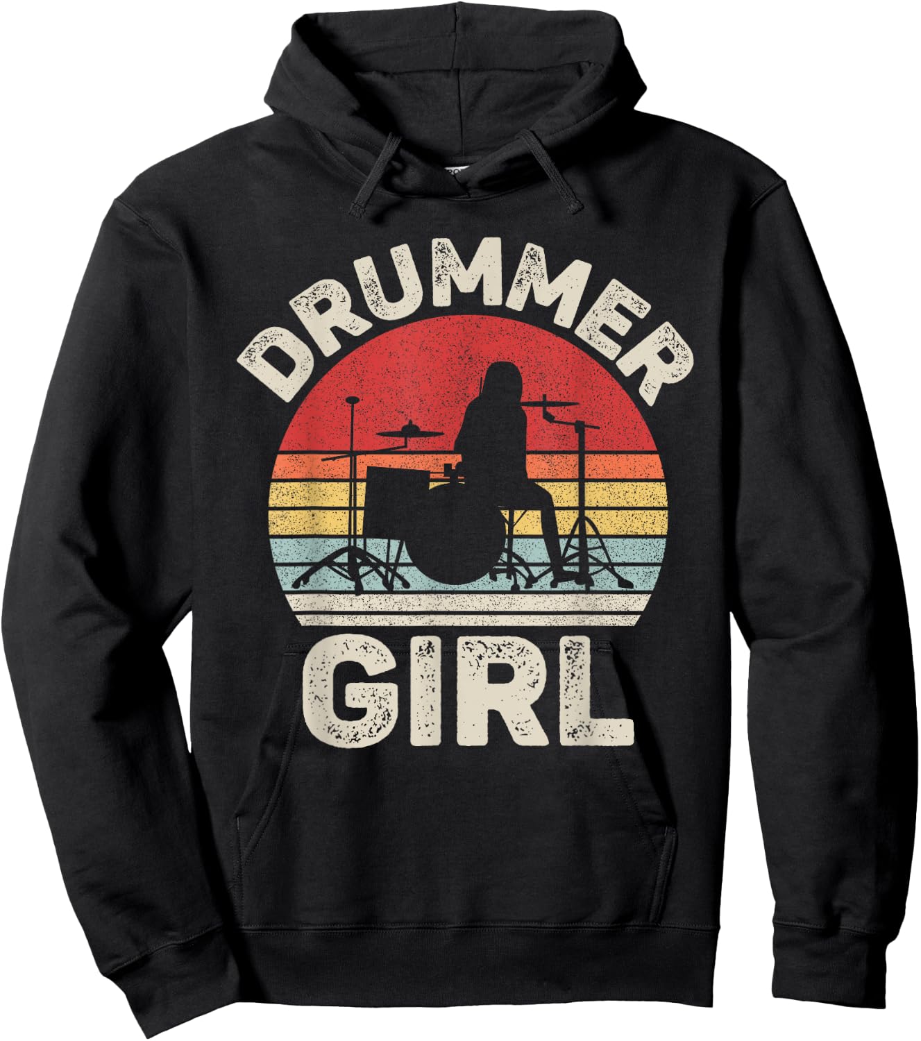 Vintage Retro Drummer Girl Shirt Drummer Gifts Hoodie - Hoodie | Black