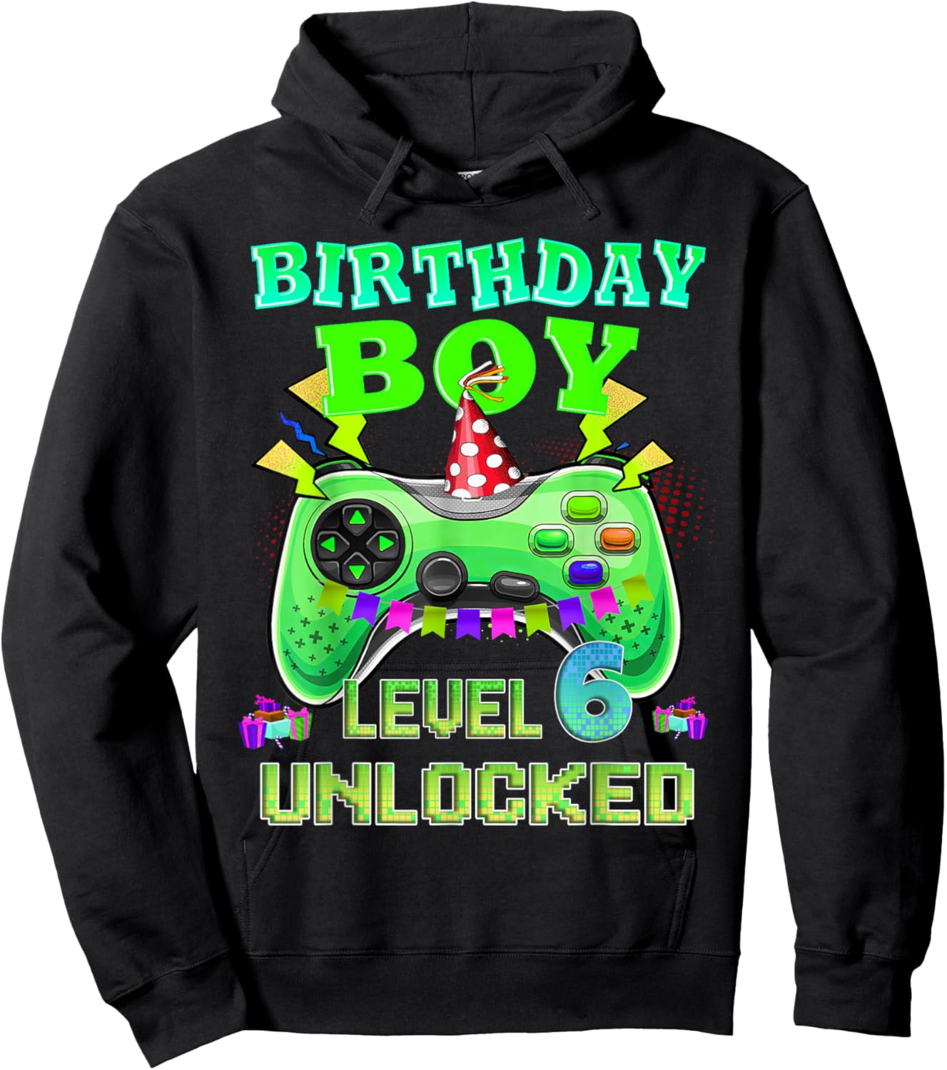 Level 6 Unlocked Video Game 6th Birthday Gamer Gift Boys Hoodie - Hoodie | Black