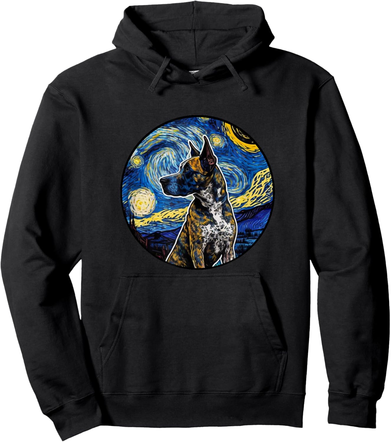 Treeing Tennessee Brindle Starry Night Painting Dog Mom Dad Hoodie - Hoodie | Black