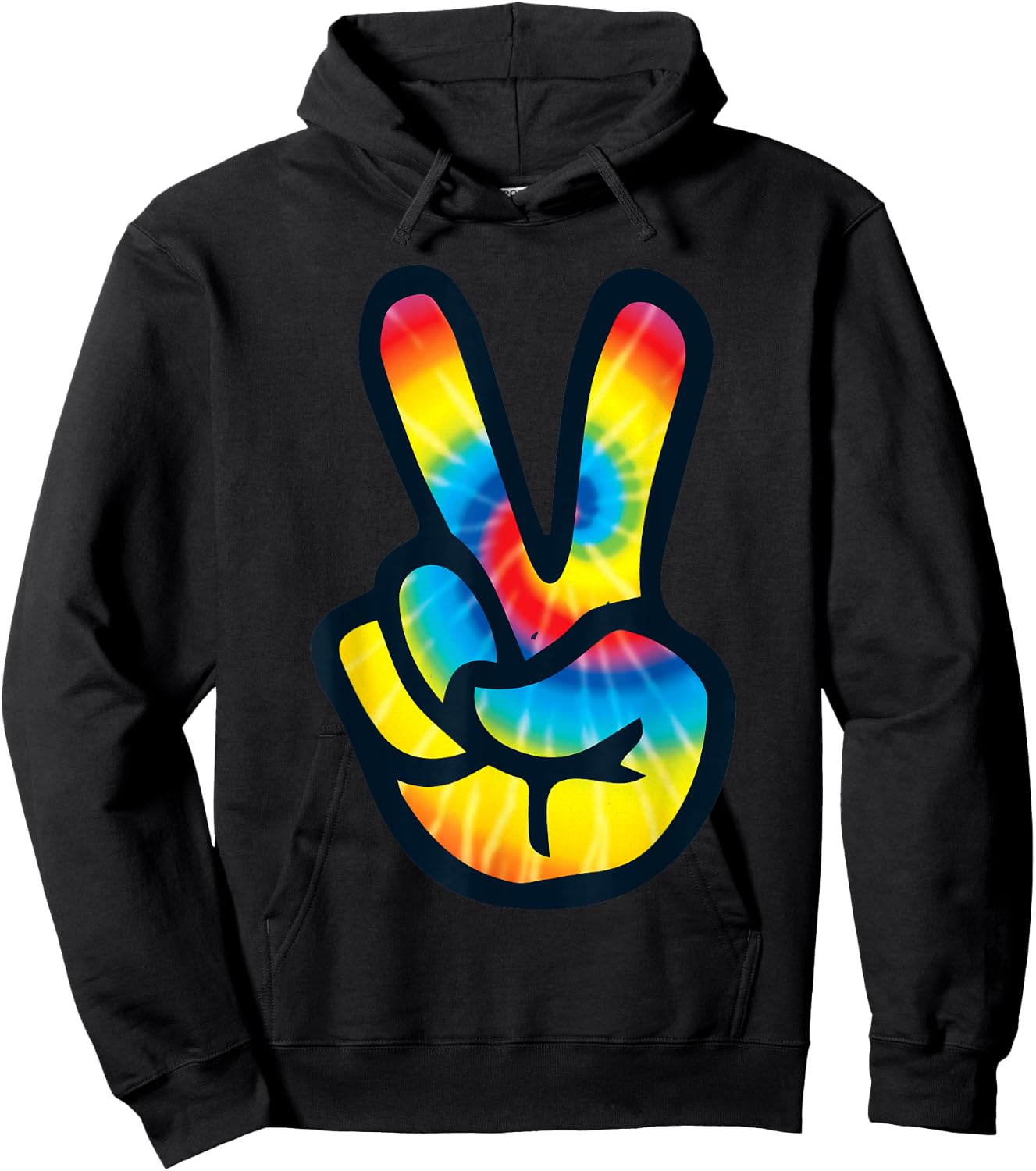Tie Dye Peace Sign Hand | V Symbol 60s 70s 80s Hoodie - Hoodie | Black