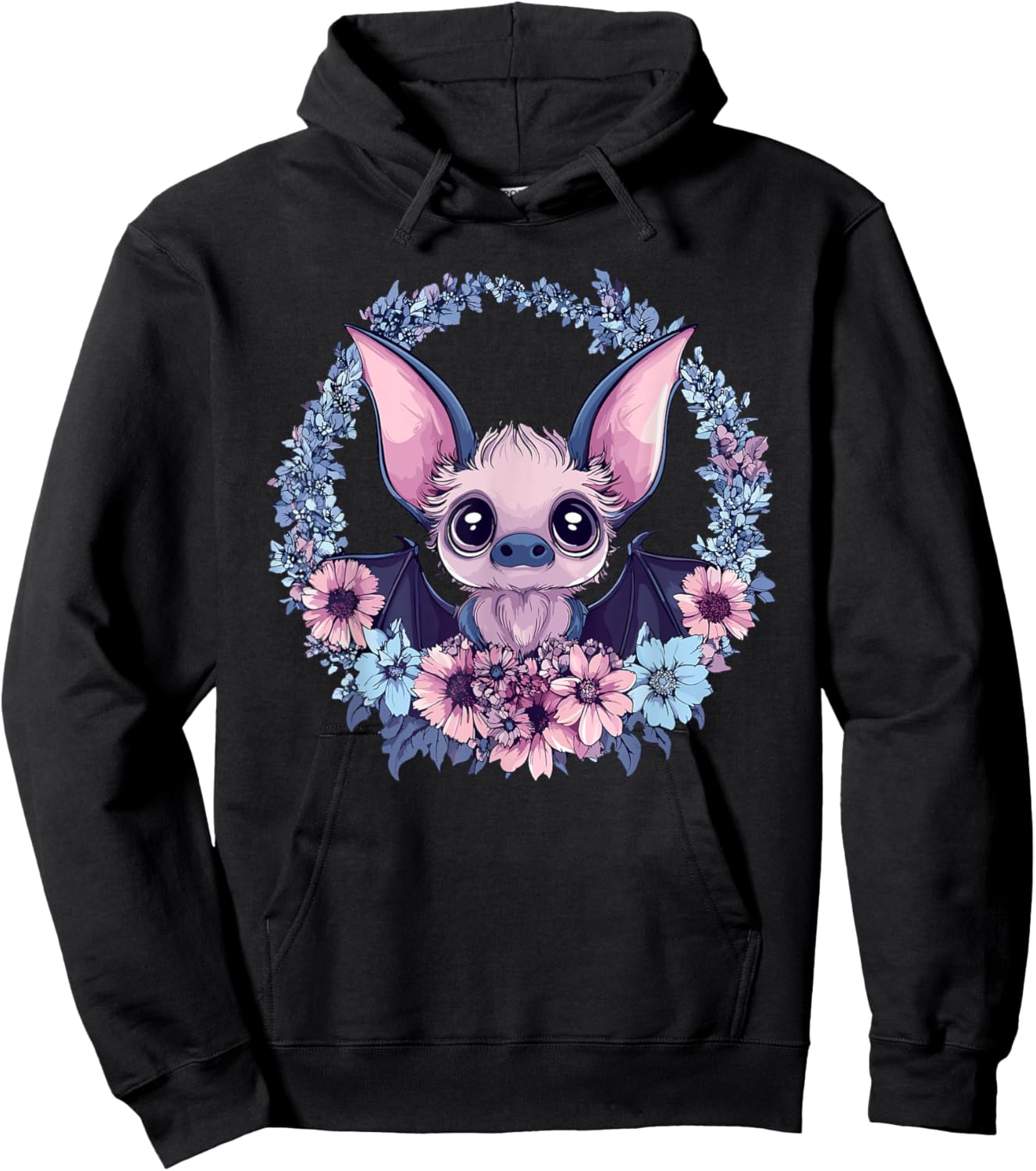 Adorable Bat Surrounded By Beautiful Flowers Hoodie - Hoodie | Black