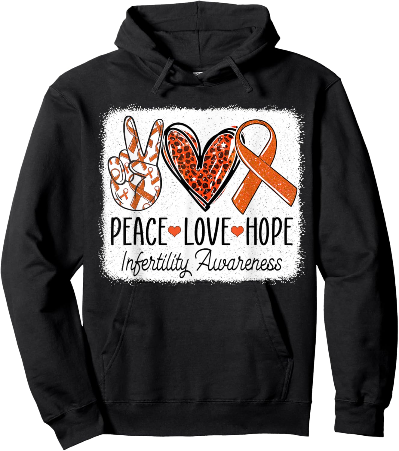Peace Love Hope Infertility Awareness Orange Ribbon Hoodie - Hoodie | Black