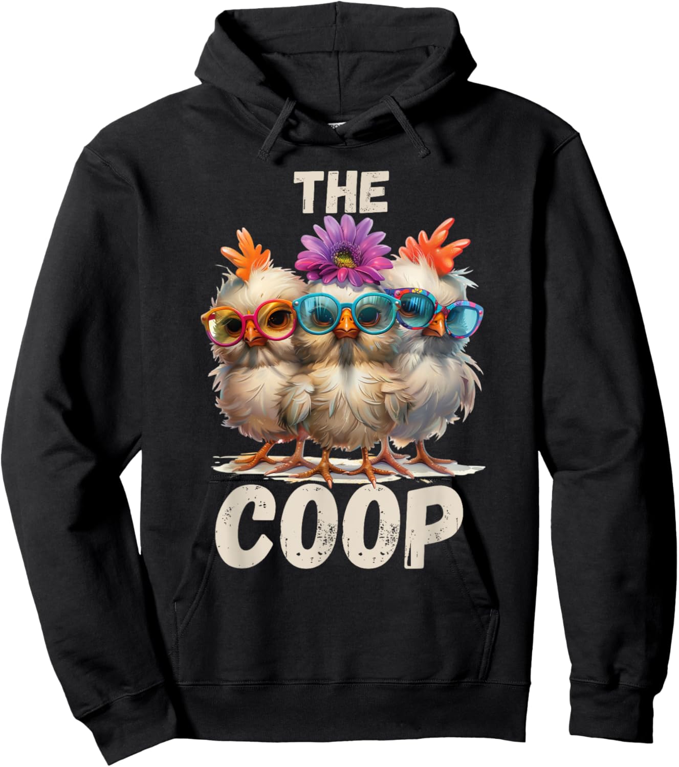 Rustic Charm by Steel Living Ultd. The Coop Chicken Trio - -Adults, Black, Small, Short Sleeve Hoodie - Hoodie | Black