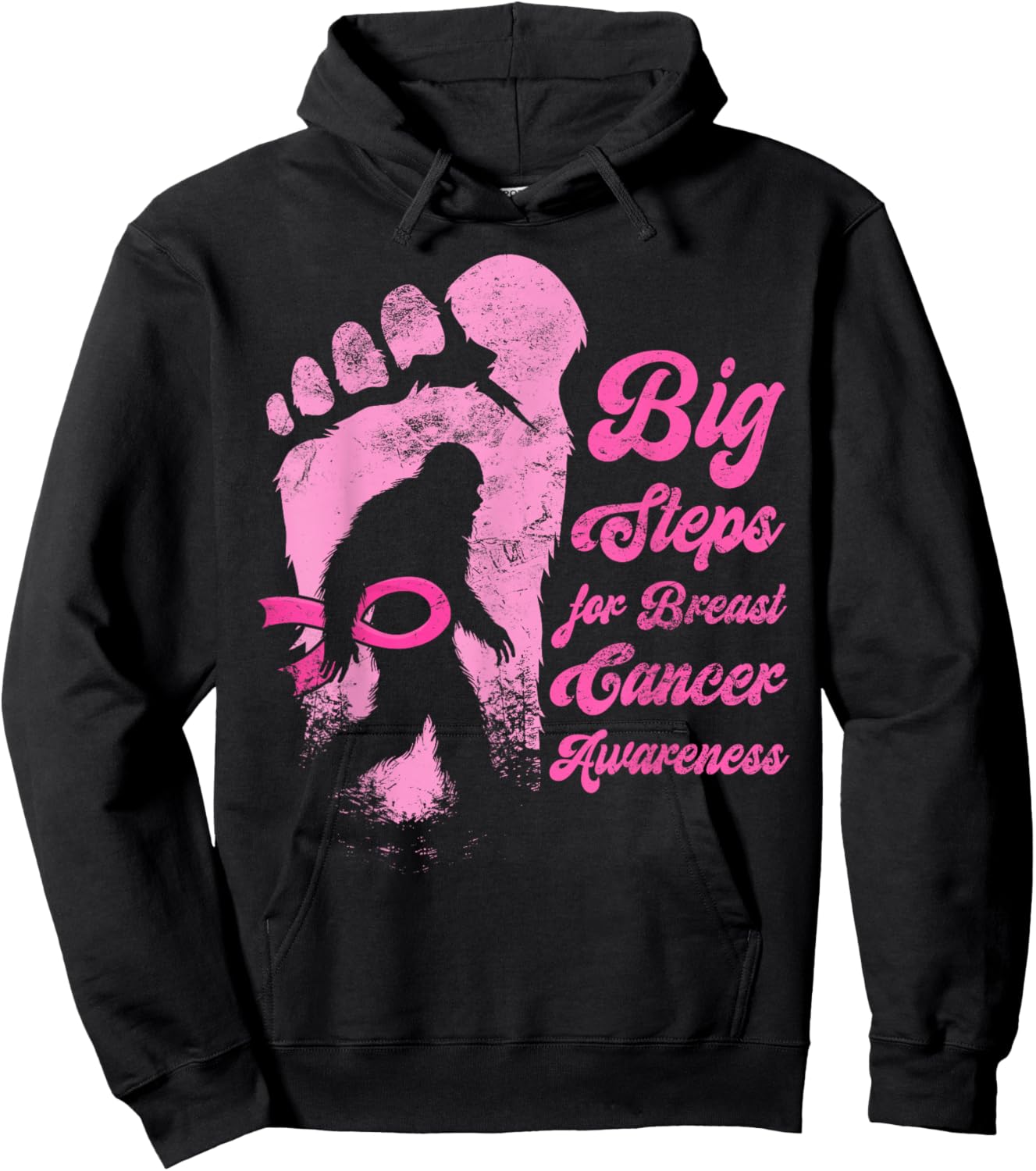 Funny Bigfoot Breast Cancer Awareness Sasquatch Pink Ribbon Hoodie - Hoodie | Black
