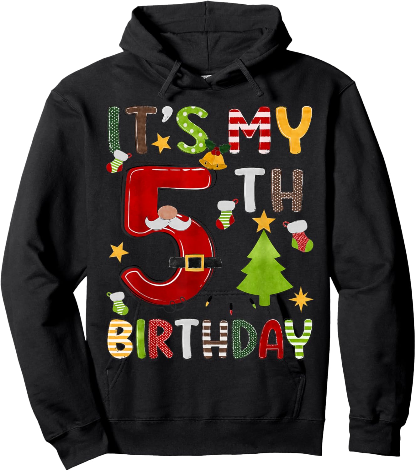 It's My 5th Birthday Boys 5 Years Old Kids Christmas Pajama Hoodie - Hoodie | Black