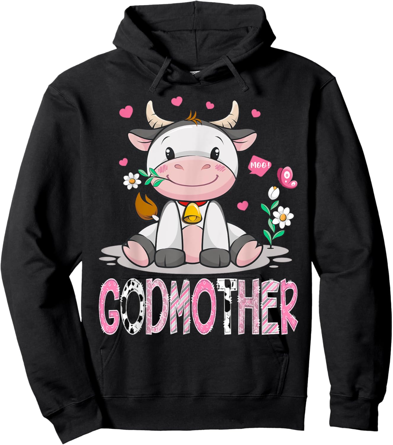 GodMother Cute Cow Moo Farmer Birthday Family Matching Hoodie - Hoodie | Black