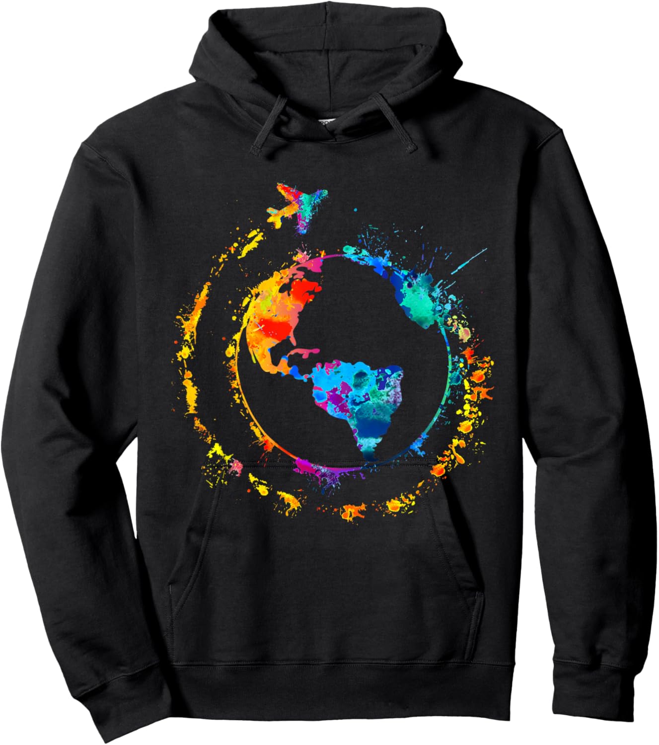 Artistic Earth Watercolor Travel World Traveling Colorful Hoodie - Hoodie | Black