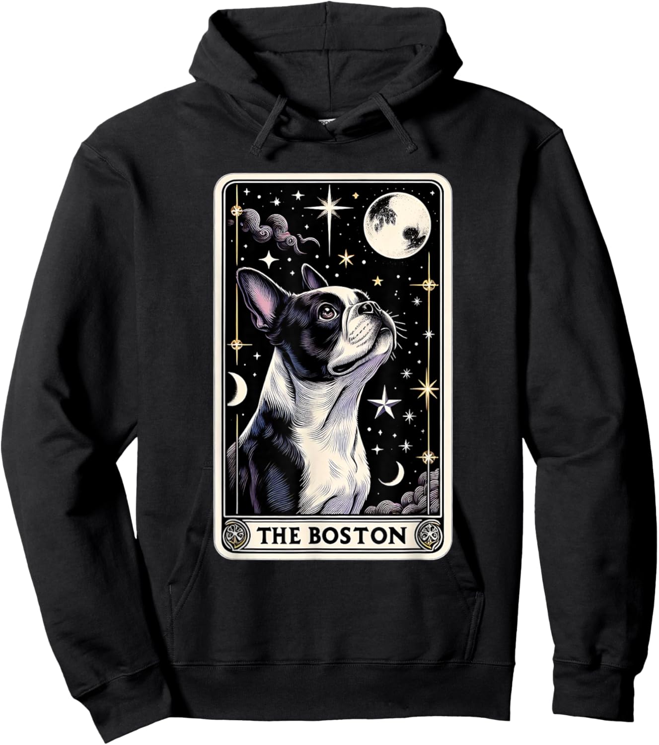 Boston Terrier Tarot Card Star with the Moon Men Women Kids Hoodie - Hoodie | Black