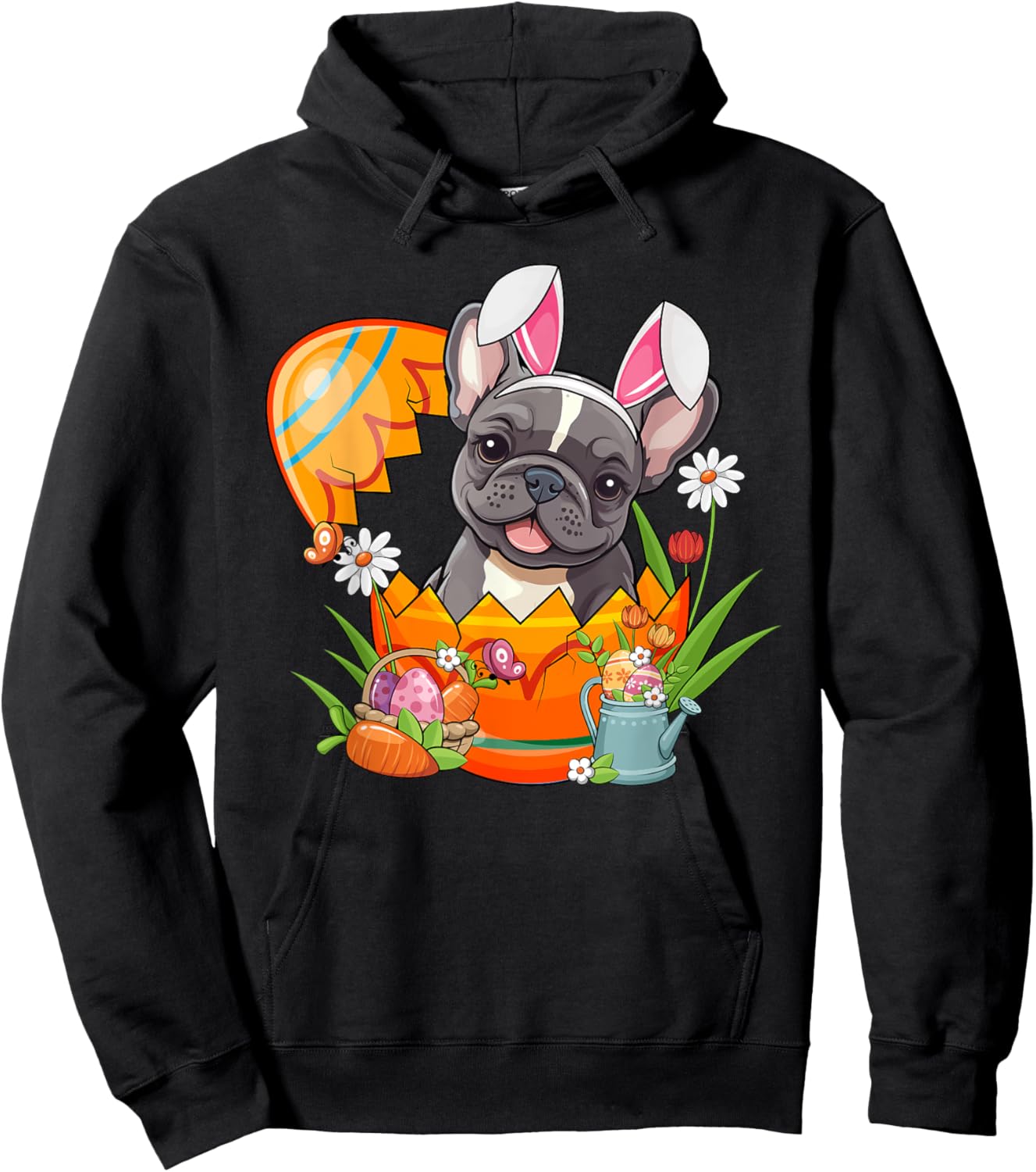 French Bulldog Rabbit Ears Easter Egg Pet Owner Men Women Hoodie - Hoodie | Black