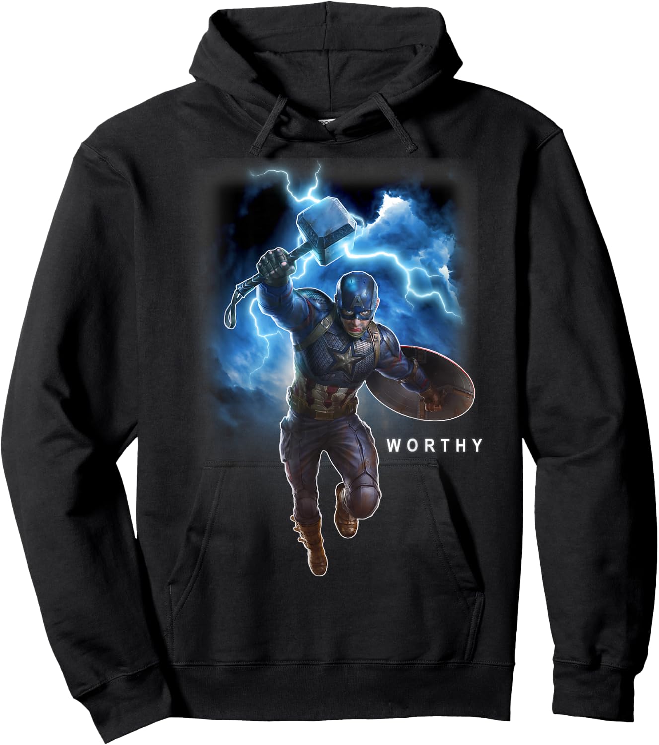 Marvel Avengers Endgame Captain America Worthy Action Pose Hoodie - Hoodie | Black