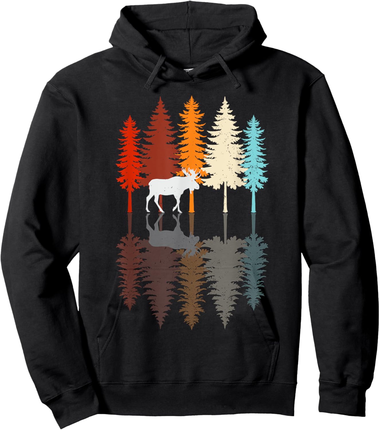 Retro Reflection Vintage Forest Elk Moose Hoodie - Hoodie | Black