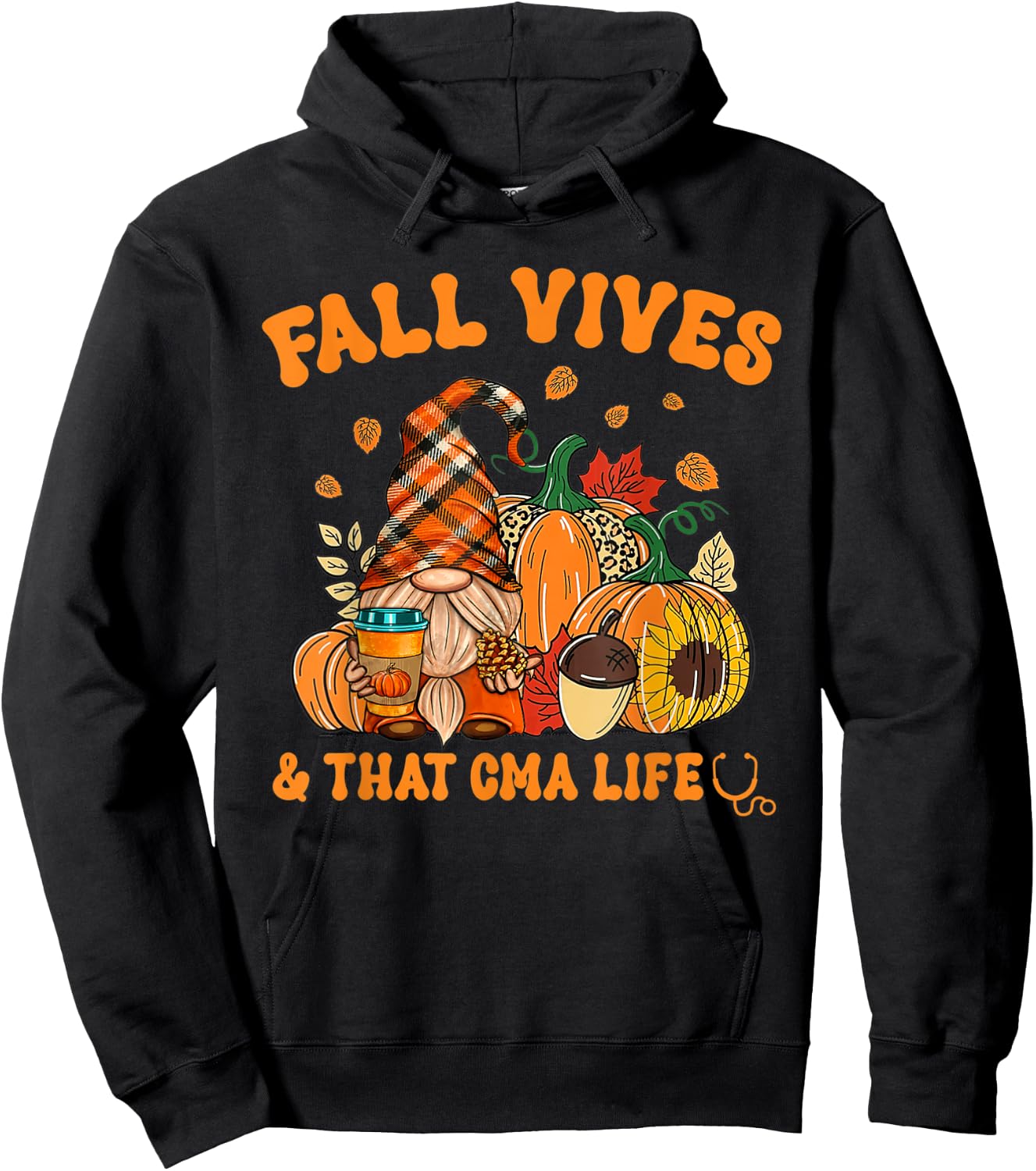 Fall Vibes & That CMA Life Gnome Autumn Fall Leaves Hoodie - Hoodie | Black