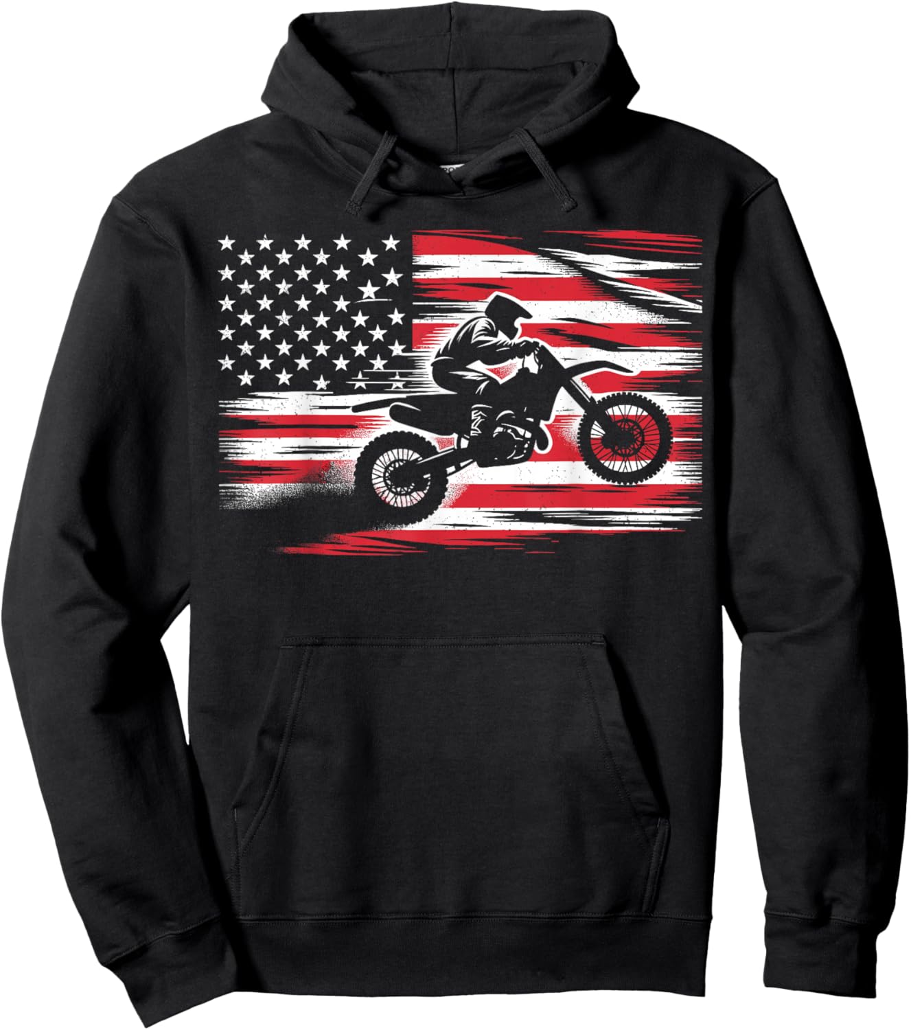 Dirt Bike American Flag Motocross Biker 4th of July Hoodie - Hoodie | Black